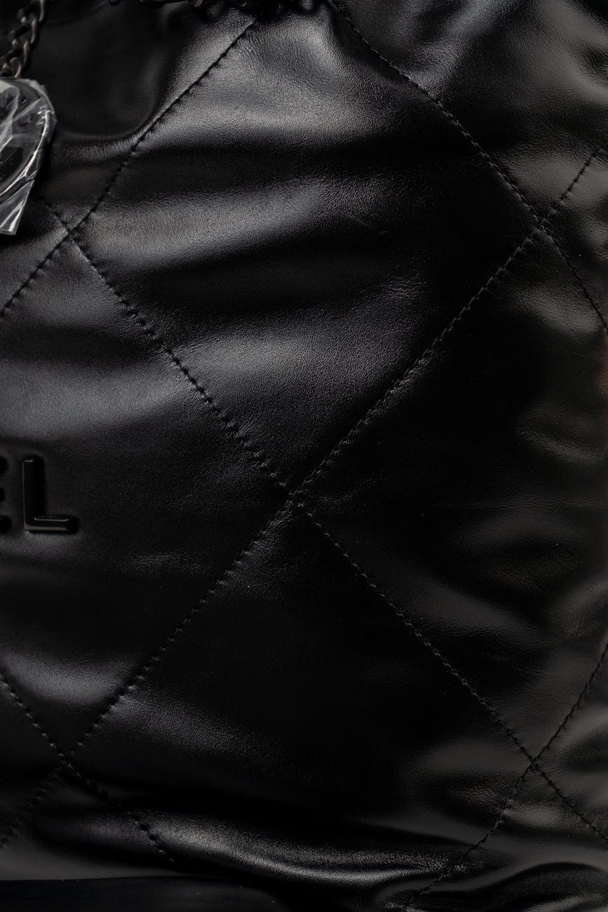 So Black Calfskin Quilted Drawstring 22 Bag small Black Hardware