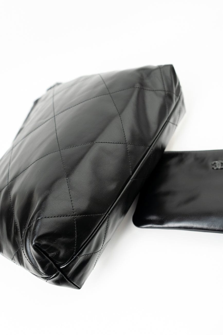 So Black Calfskin Quilted Drawstring 22 Bag small Black Hardware