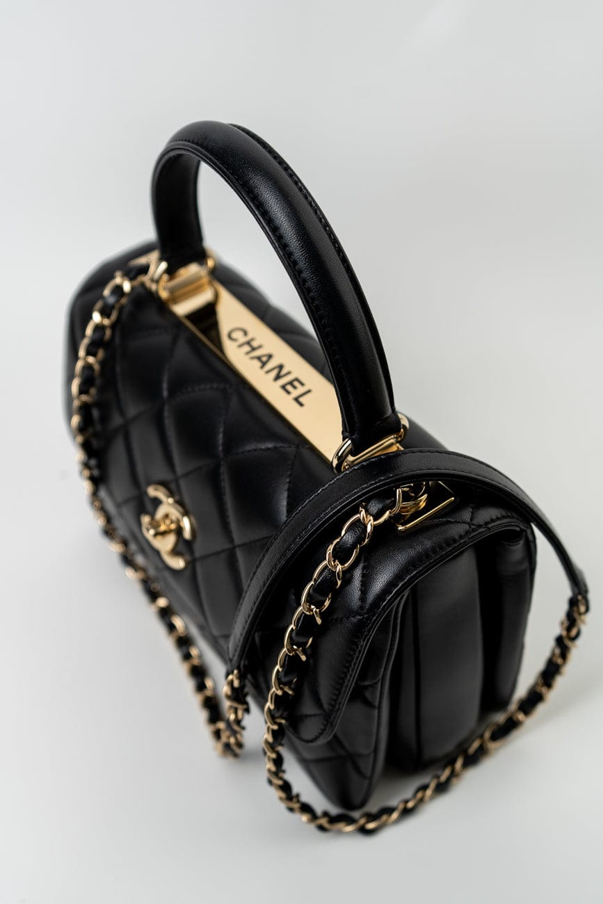 Trendy CC Black Lambskin Black Lambskin Quilted Small Light Gold Hardware