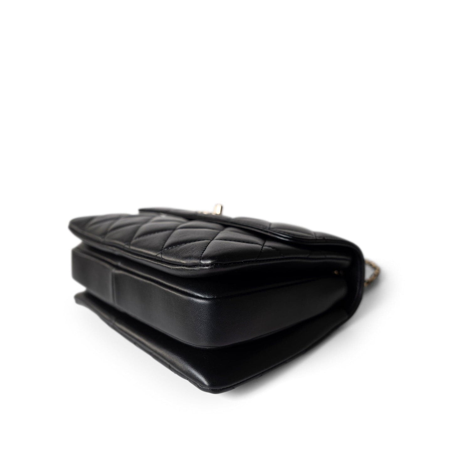 Trendy CC Black Lambskin Quilted Small Light Gold Hardware