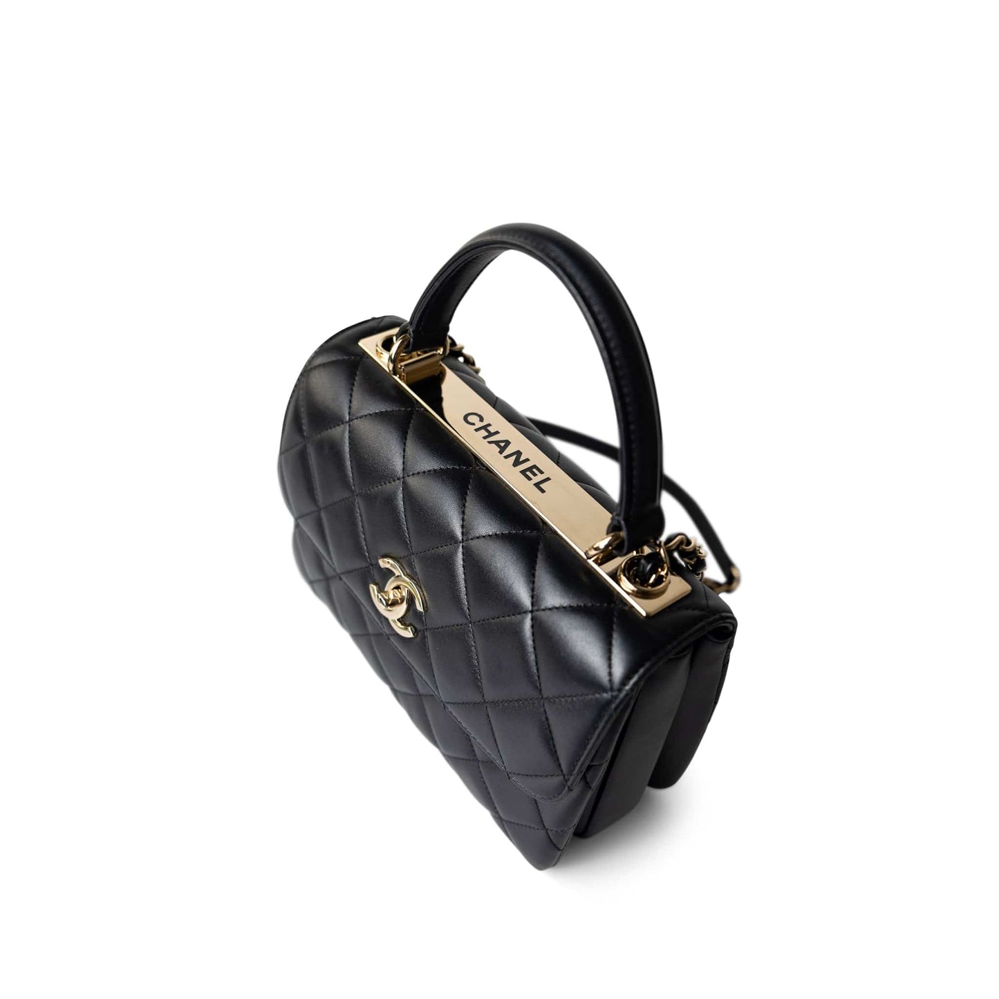 Trendy CC Black Lambskin Quilted Small Light Gold Hardware