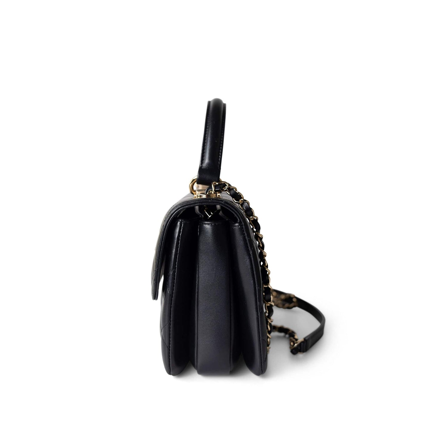 Trendy CC Black Lambskin Quilted Small Light Gold Hardware