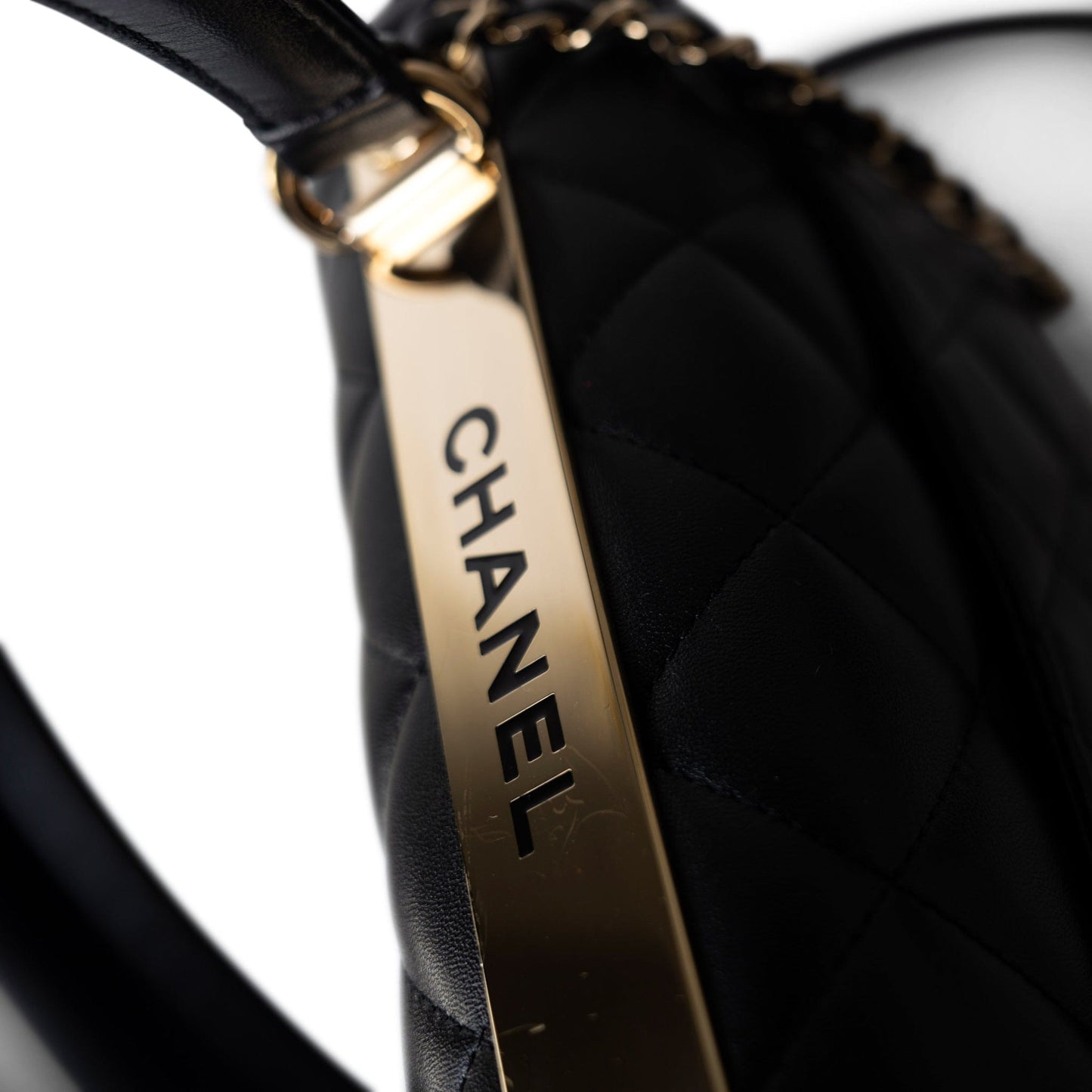 Trendy CC Black Lambskin Quilted Small Light Gold Hardware