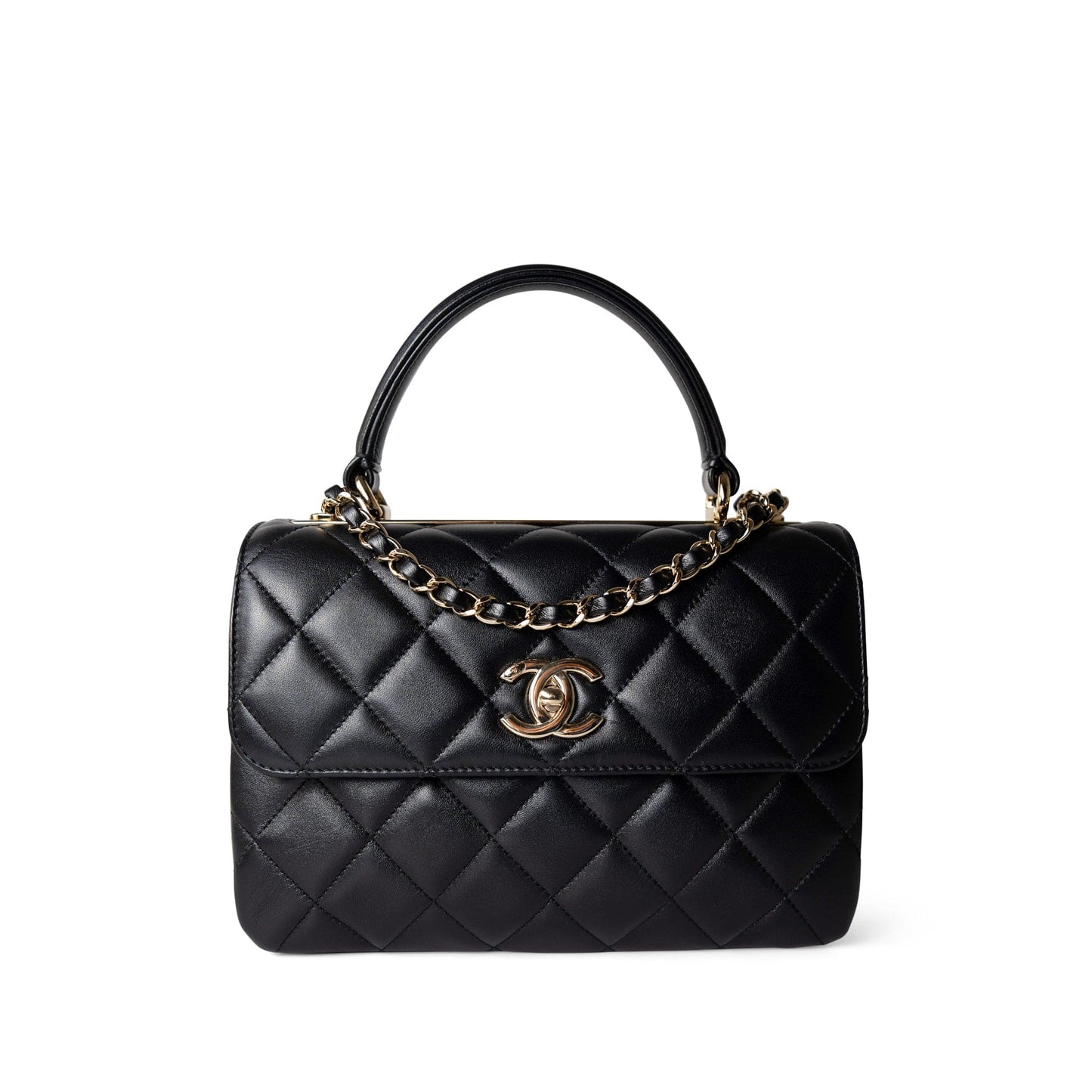 Trendy CC Black Lambskin Quilted Small Light Gold Hardware