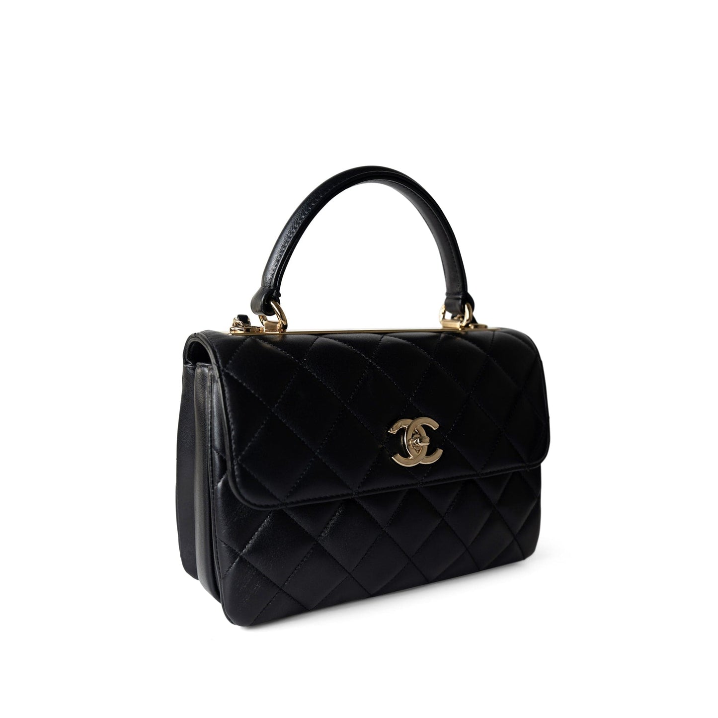 Trendy CC Black Lambskin Quilted Small Light Gold Hardware