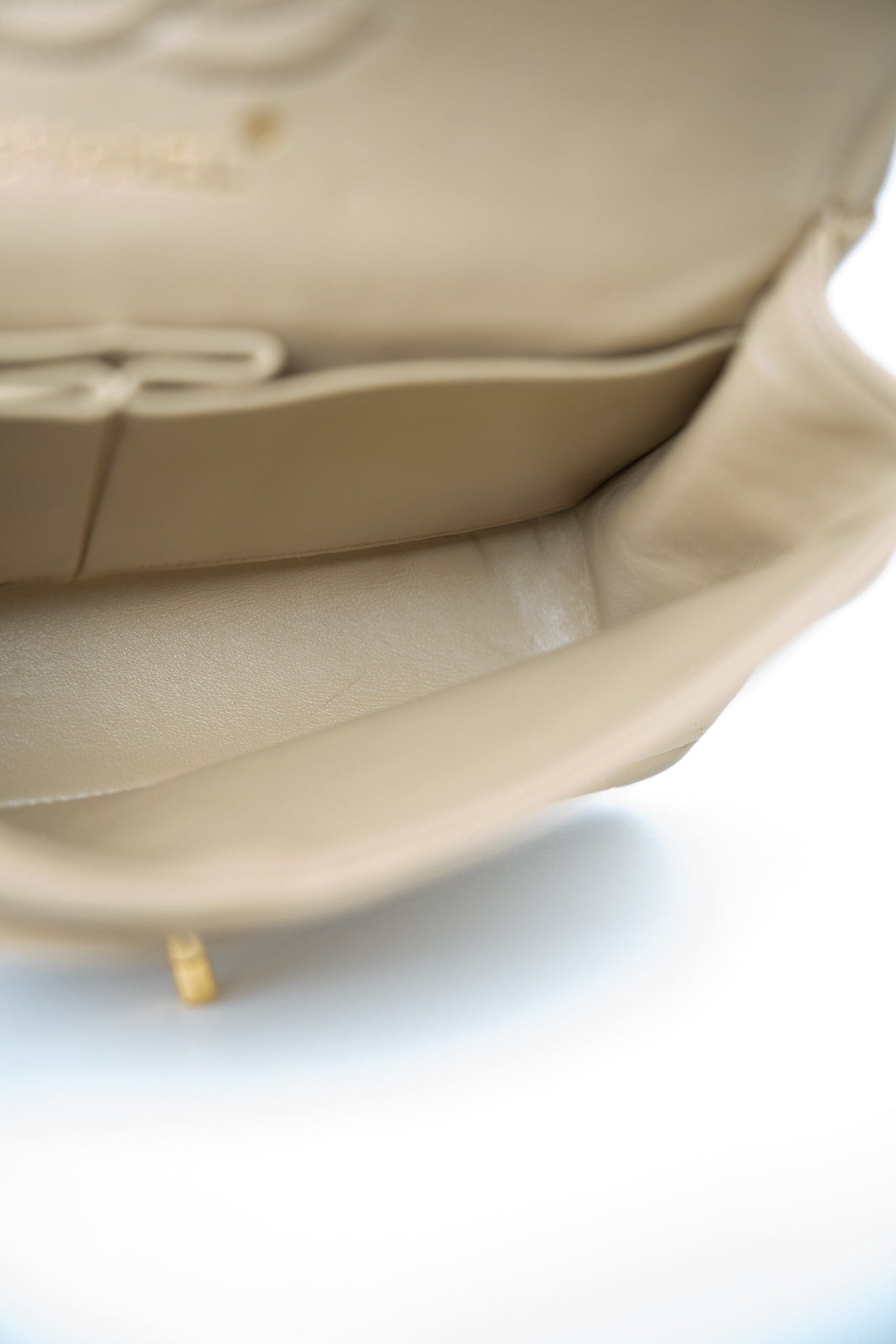 Vintage Beige Lambskin Quilted Classic Flap Small Gold Hardware