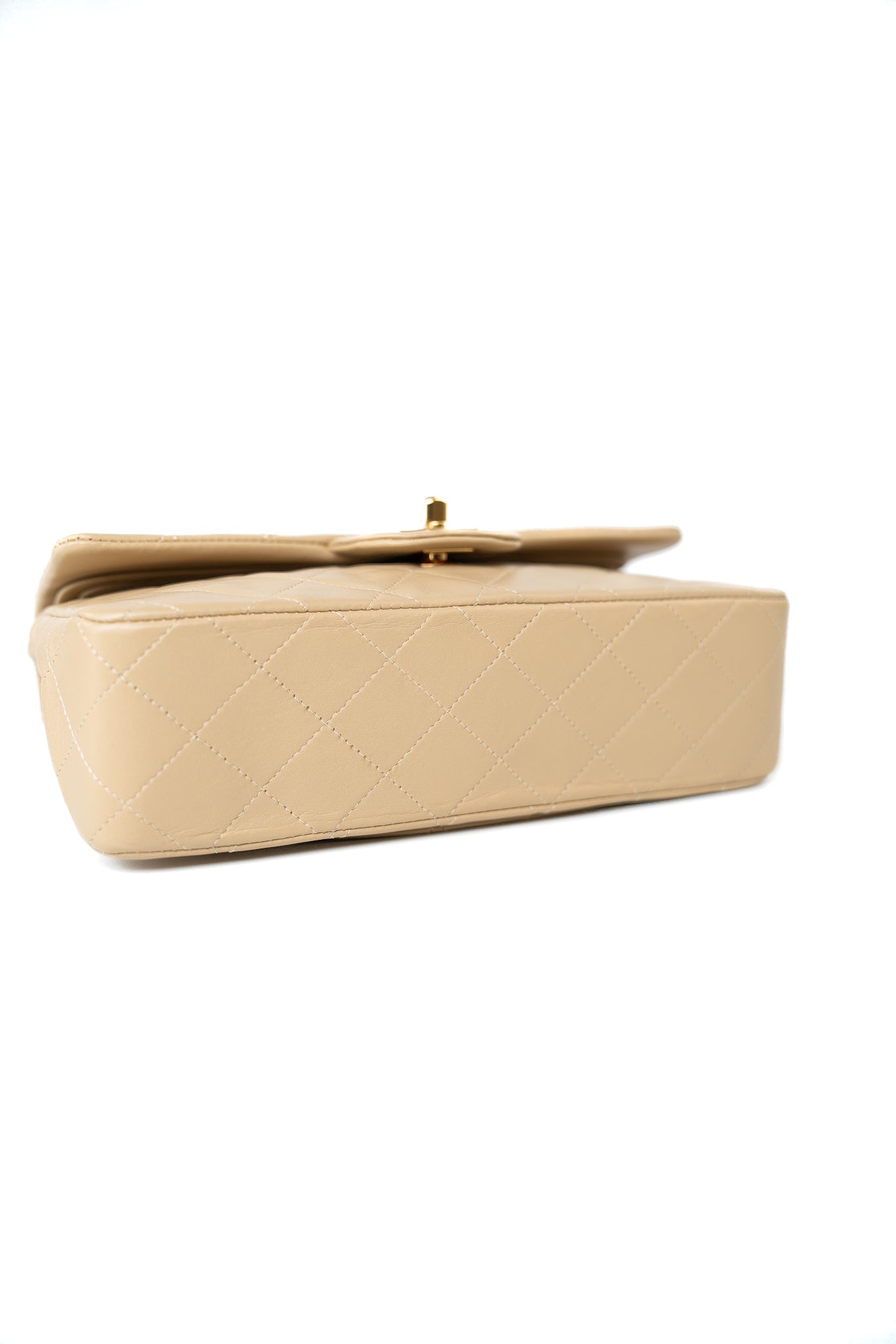 Vintage Beige Lambskin Quilted Classic Flap Small Gold Hardware