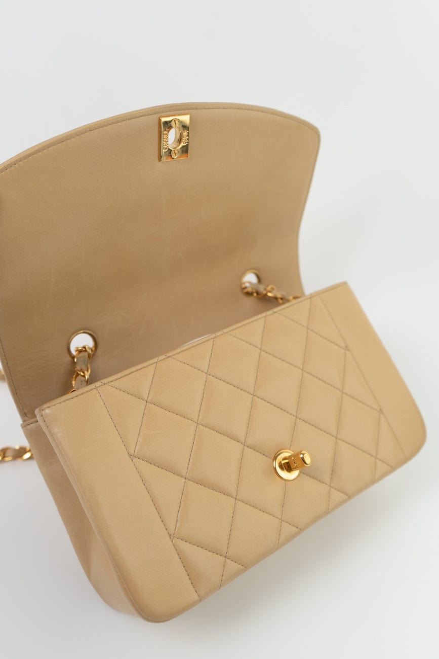Vintage Beige Lambskin Quilted Diana Single Flap Small with Gold Hardware