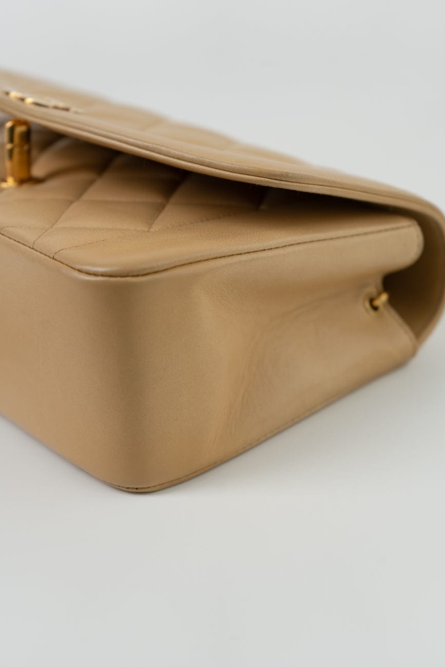 Vintage Beige Lambskin Quilted Diana Single Flap Small with Gold Hardware