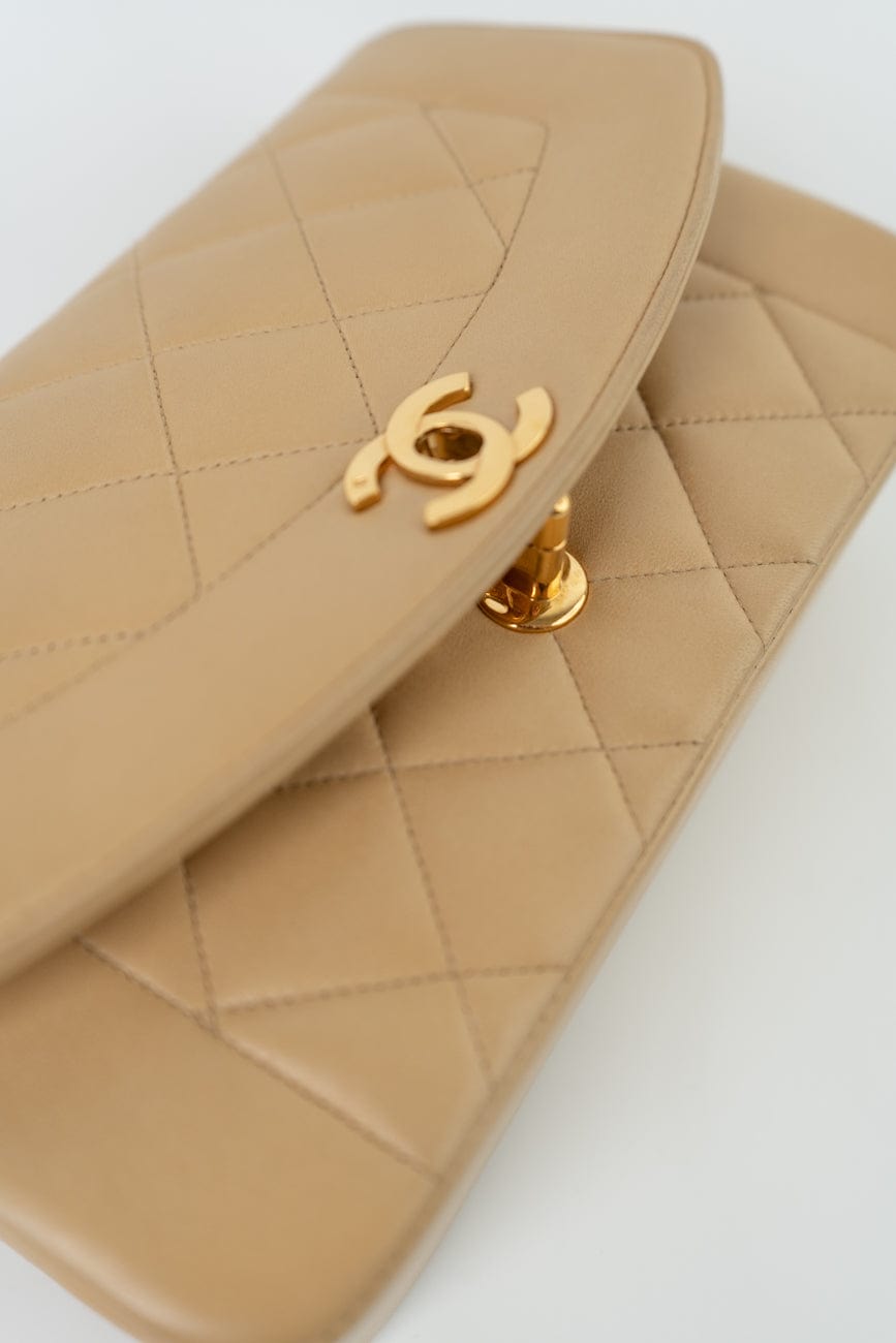 Vintage Beige Lambskin Quilted Diana Single Flap Small with Gold Hardware