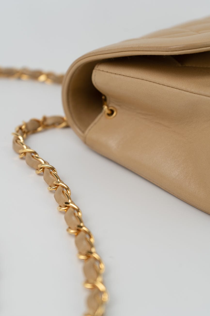 Vintage Beige Lambskin Quilted Diana Single Flap Small with Gold Hardware