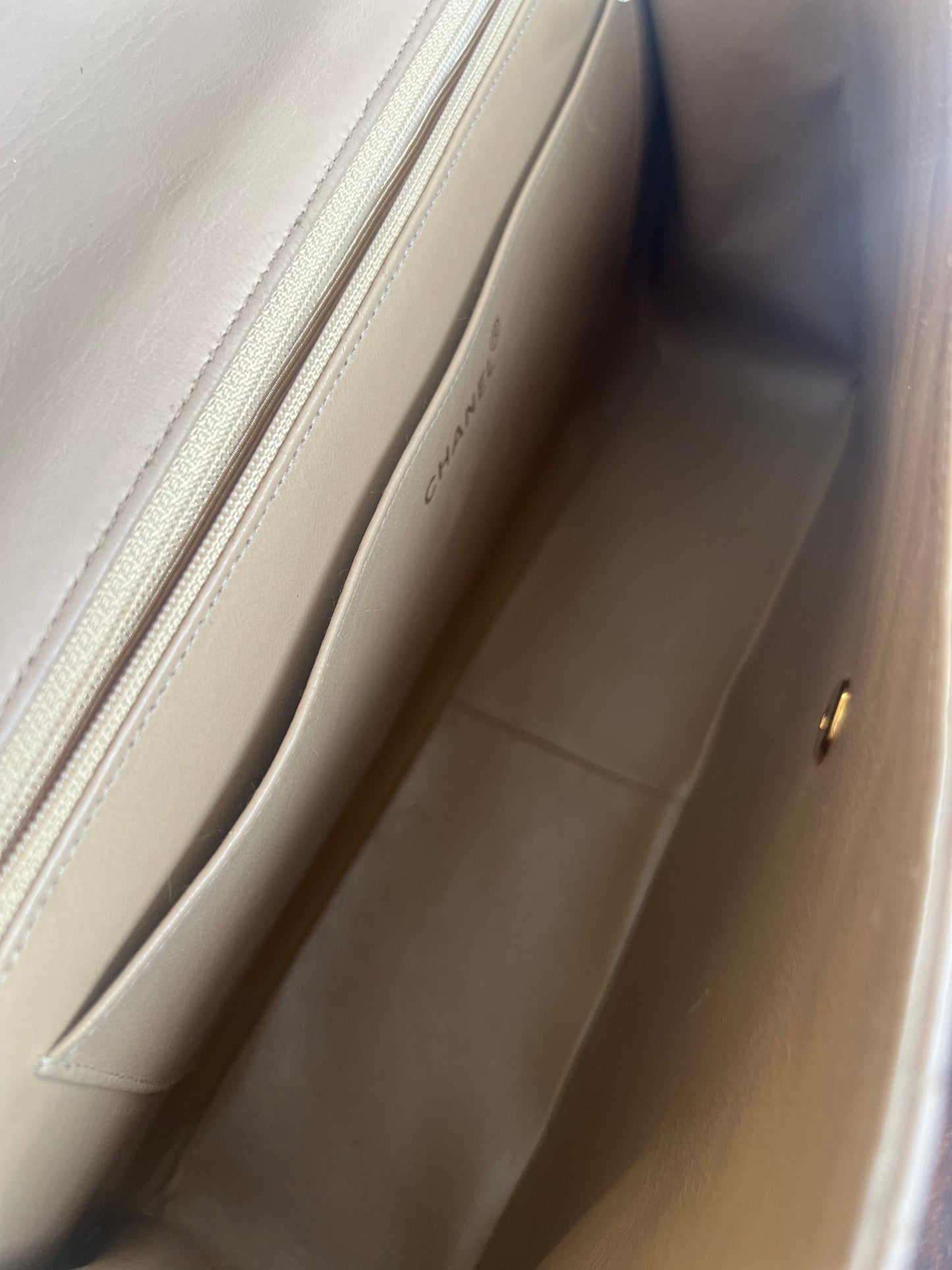 Vintage Beige Lambskin Quilted Jumbo XL Single Flap GHW