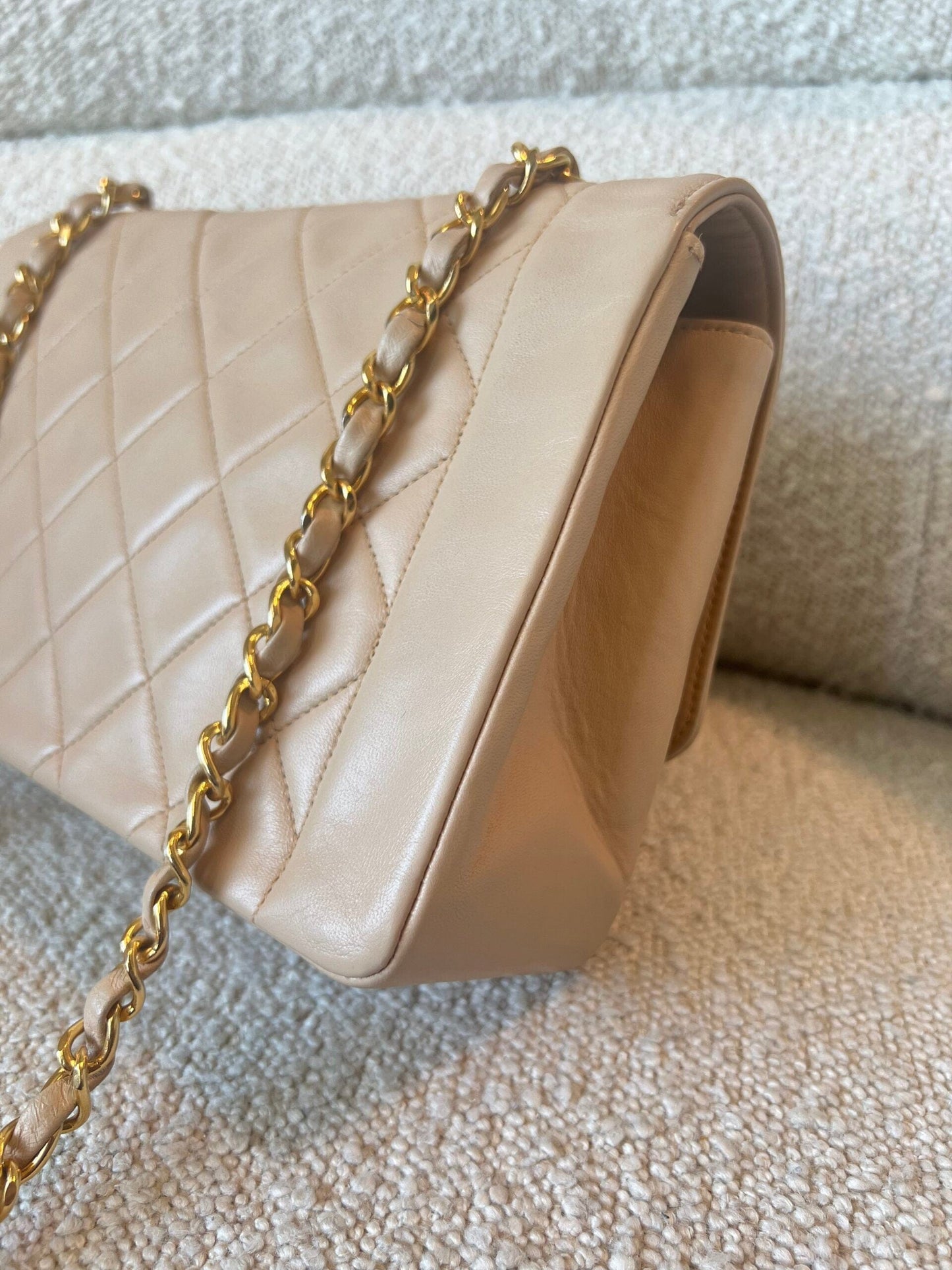 Vintage Beige Lambskin Quilted Medium Diana Flap Gold Hardware
