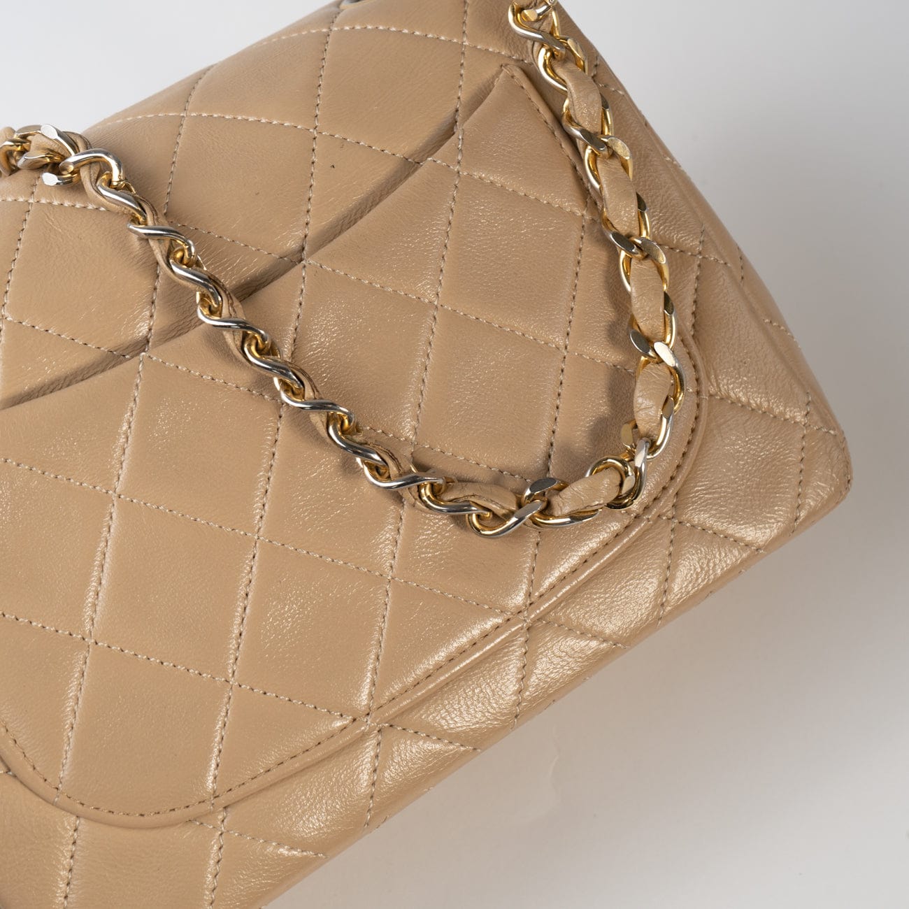 Vintage Beige Mini Square Lambskin Quilted GHW