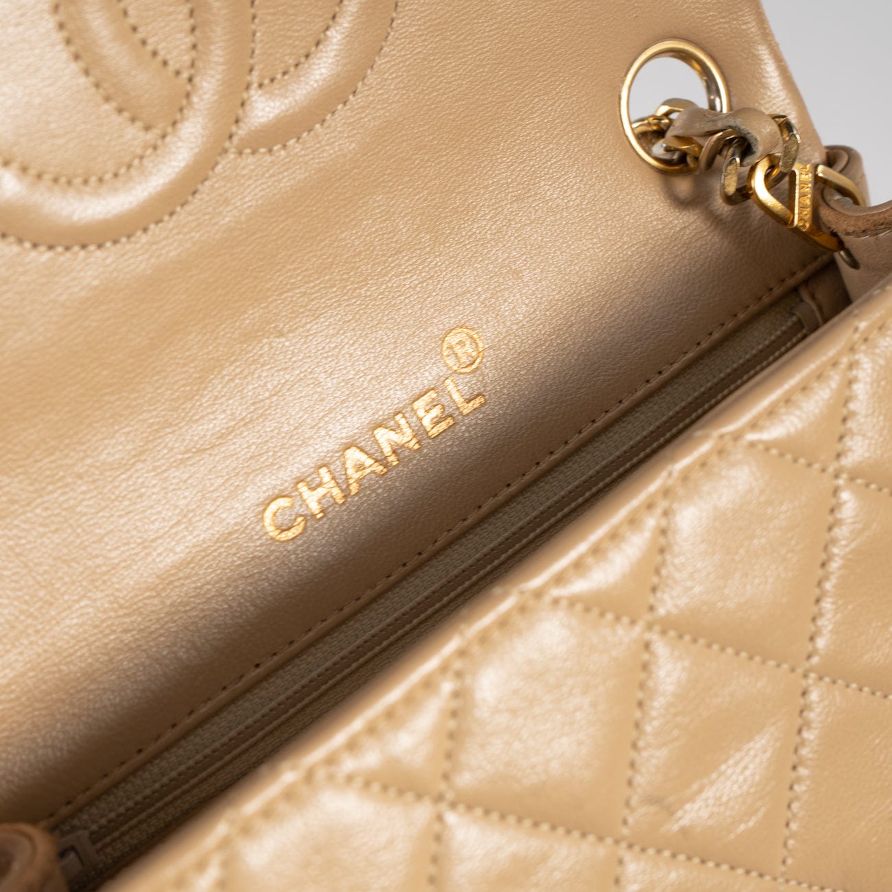 Vintage Beige Mini Square Lambskin Quilted GHW