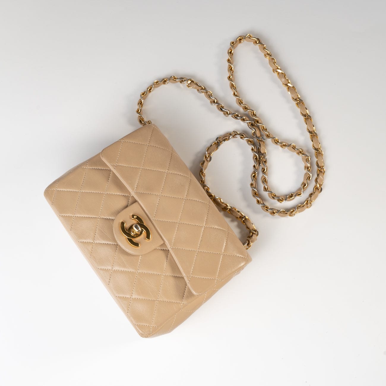 Vintage Beige Mini Square Lambskin Quilted GHW