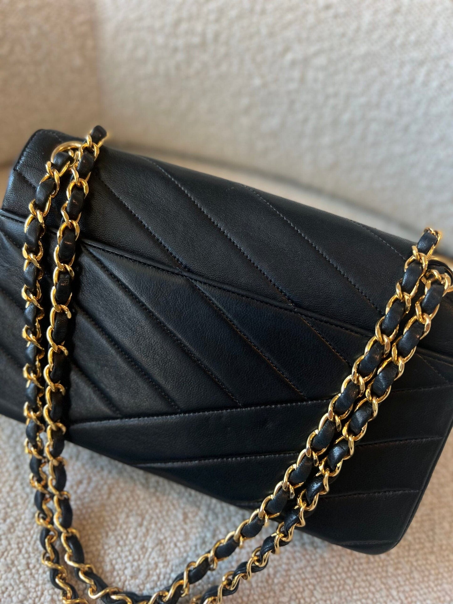 Vintage Black Lambskin Chevron Envelope Flap Bag Small GHW