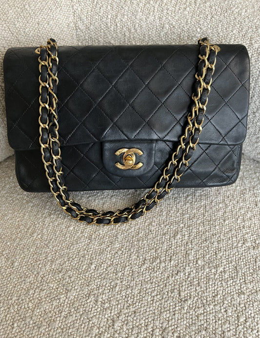 Vintage Black Lambskin Quilted Classic Flap Medium GHW