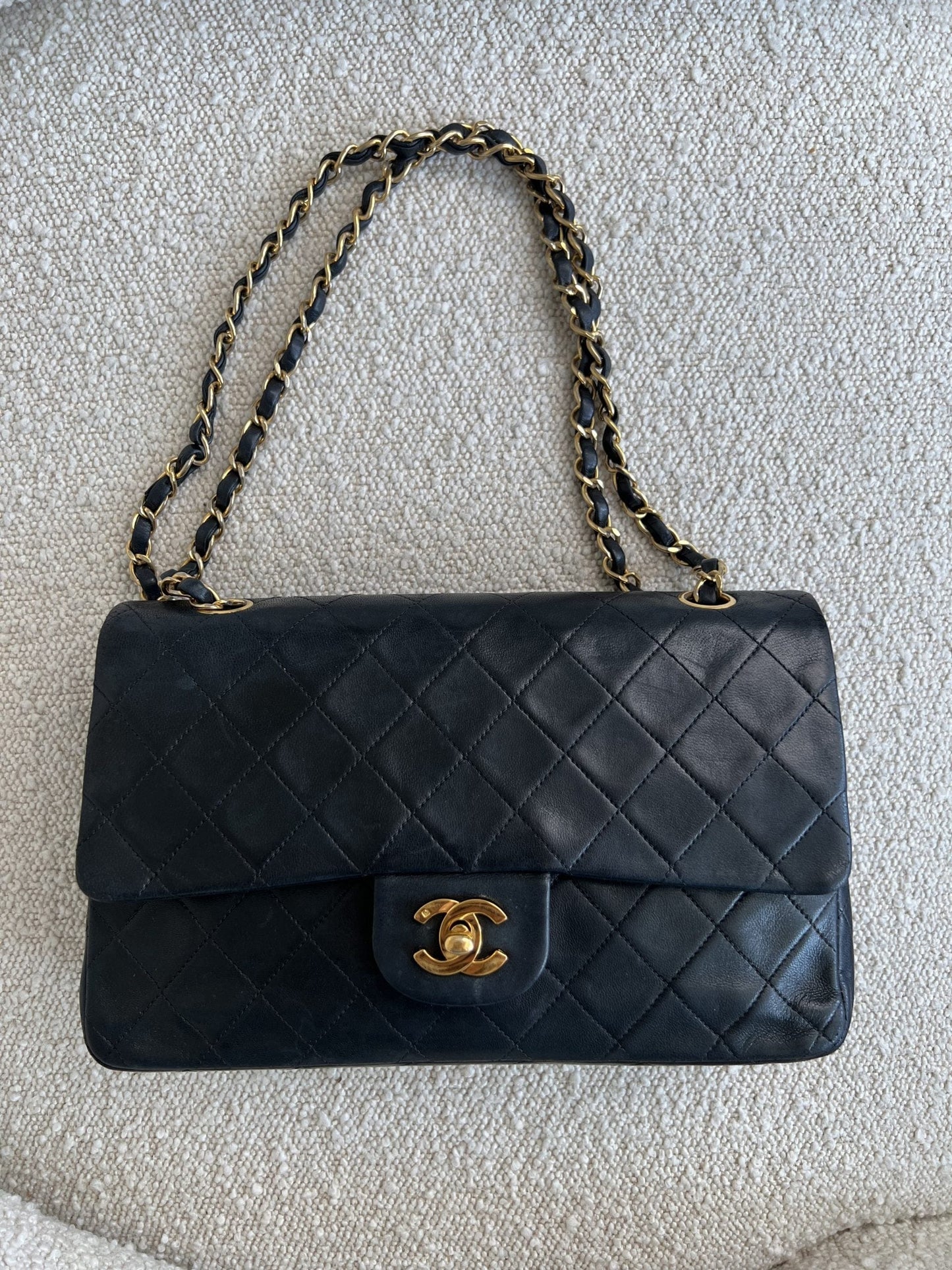 Vintage Black Lambskin Quilted Classic Flap Medium GHW