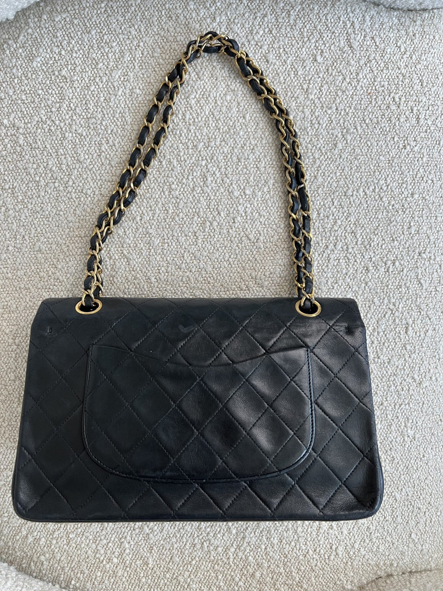 Vintage Black Lambskin Quilted Classic Flap Medium GHW