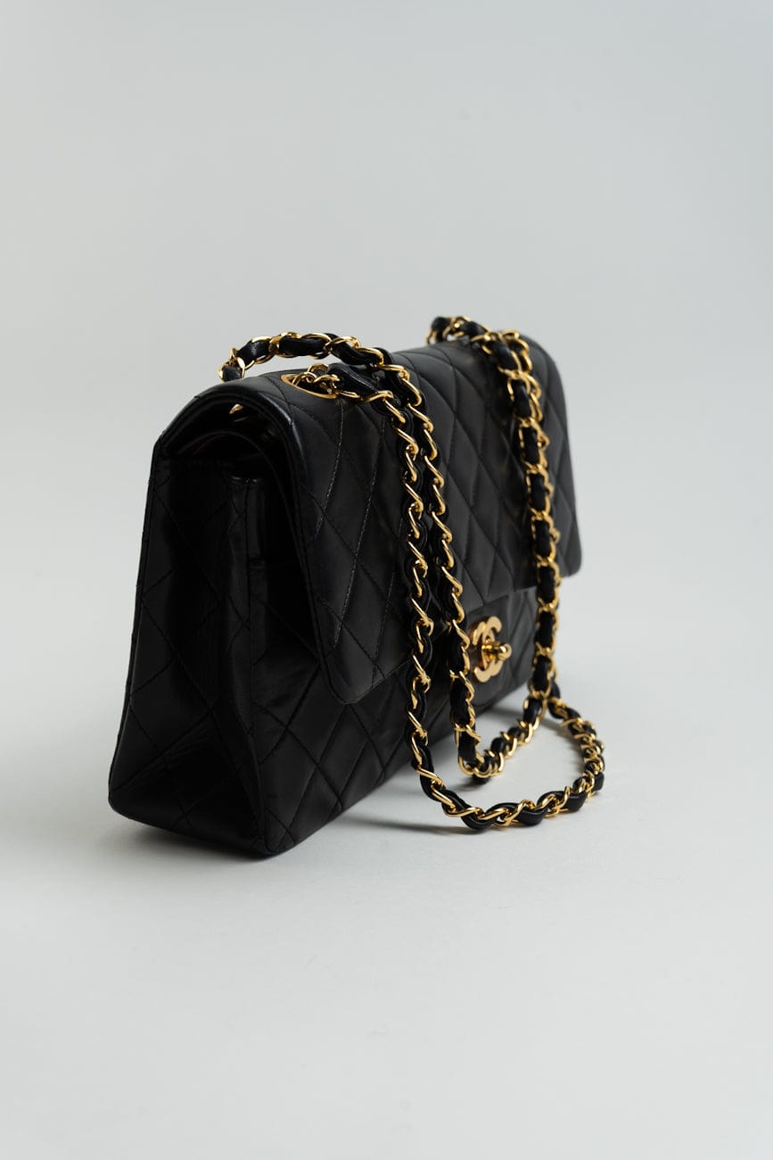 Vintage Black Lambskin Quilted Classic Flap Medium GHW