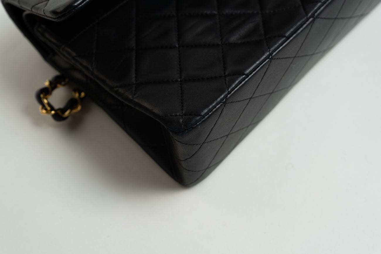 Vintage Black Lambskin Quilted Classic Flap Medium GHW