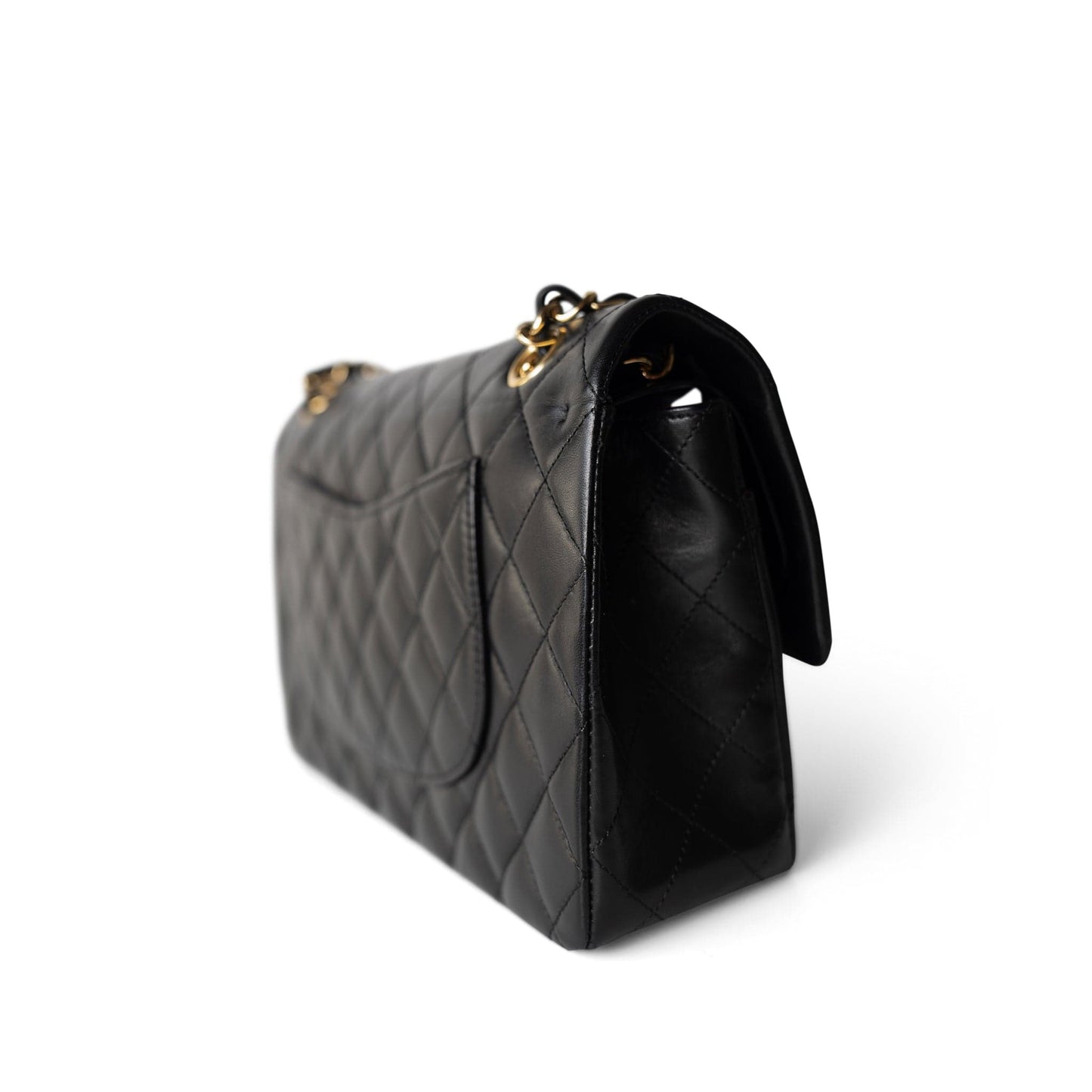 Vintage Black Lambskin Quilted Classic Flap Medium Gold Hardware