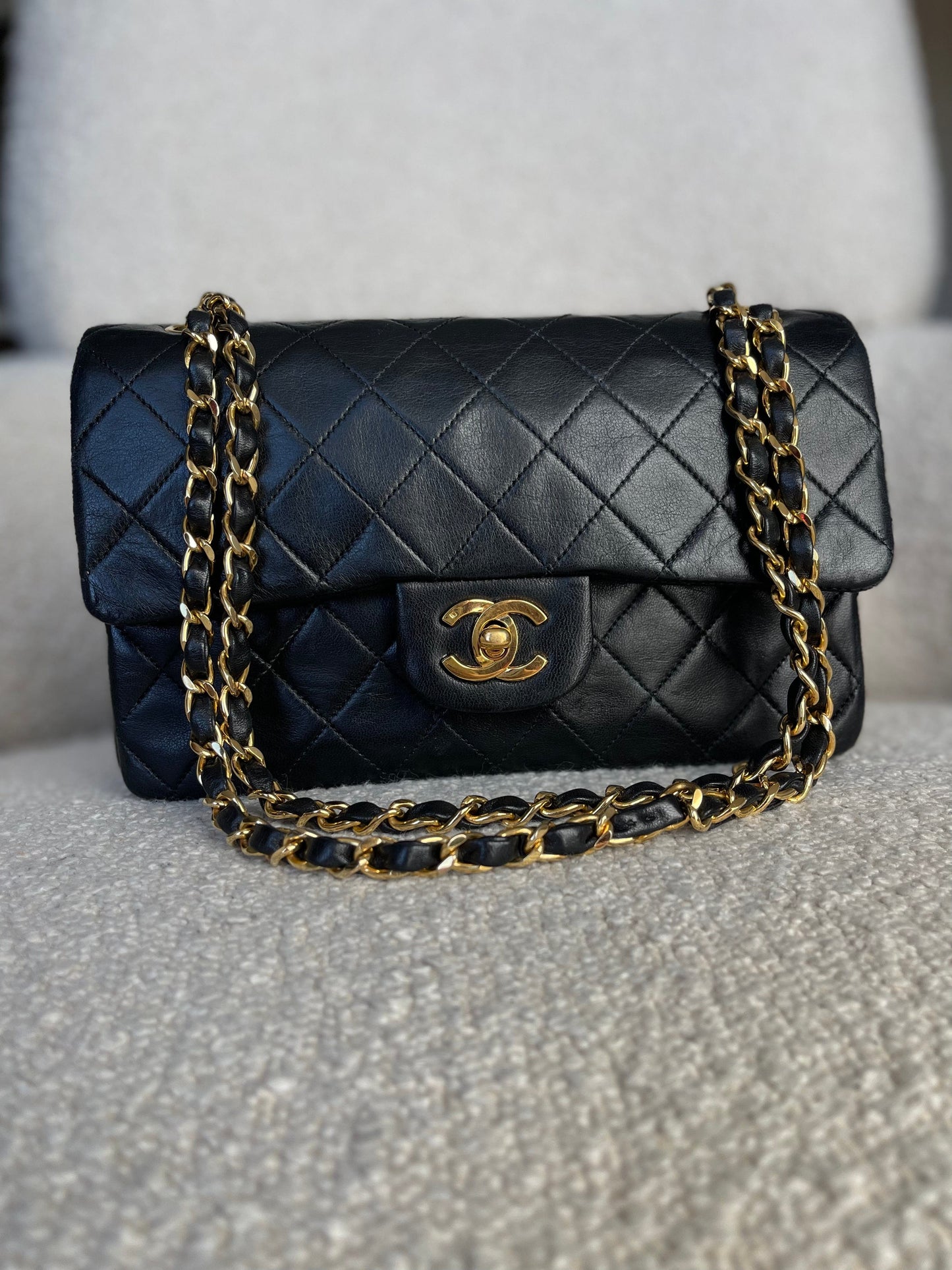 Vintage Black Lambskin Quilted Classic Flap Small GHW