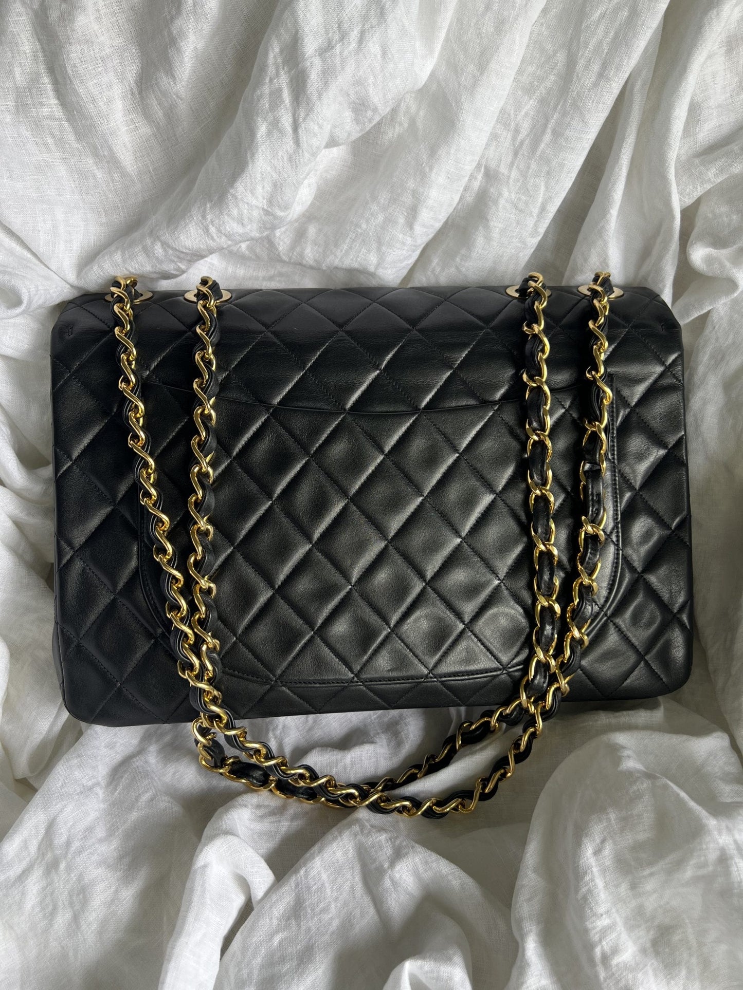 Vintage Black Lambskin Quilted Jumbo XL Single Flap -