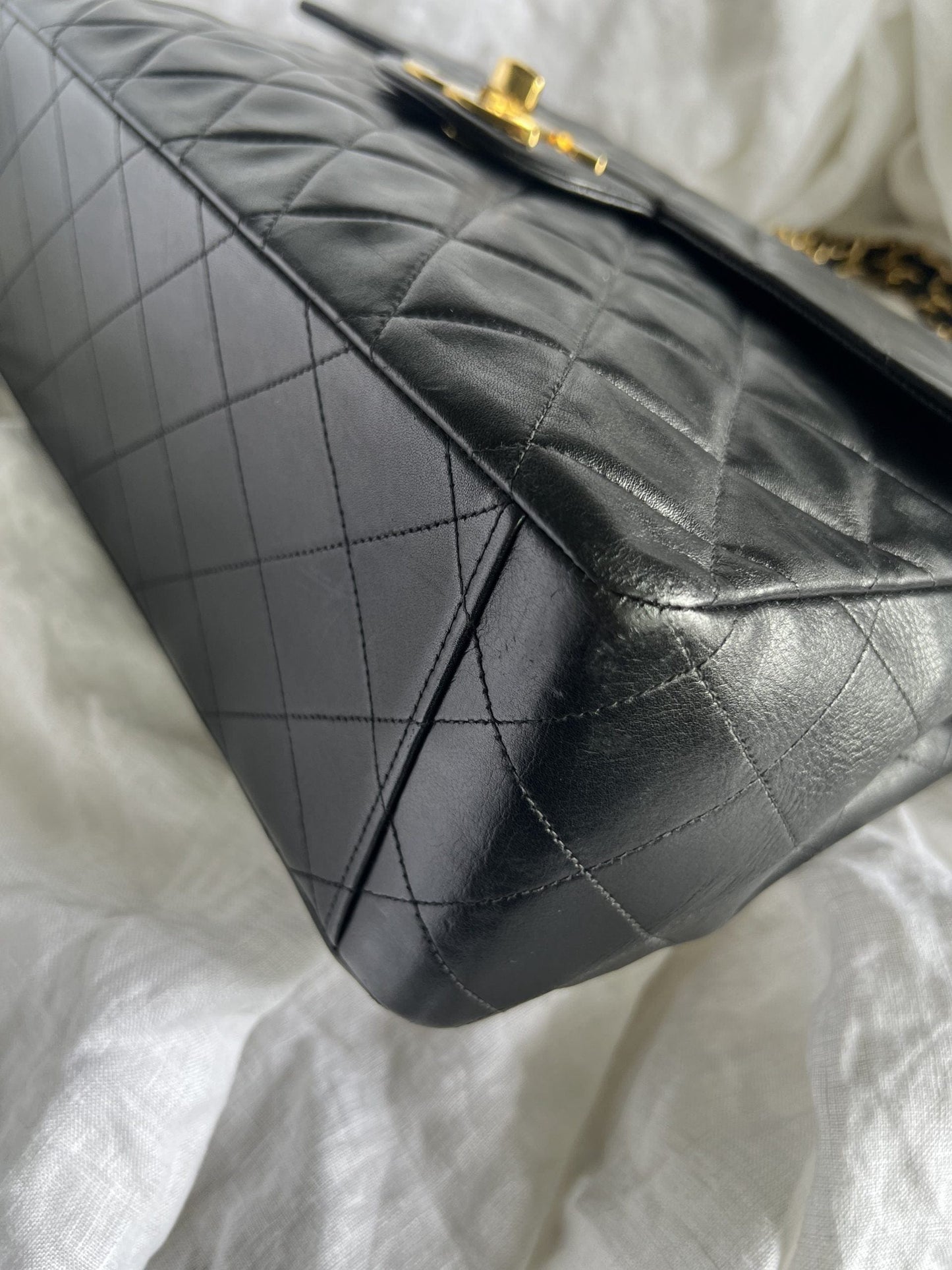 Vintage Black Lambskin Quilted Jumbo XL Single Flap -