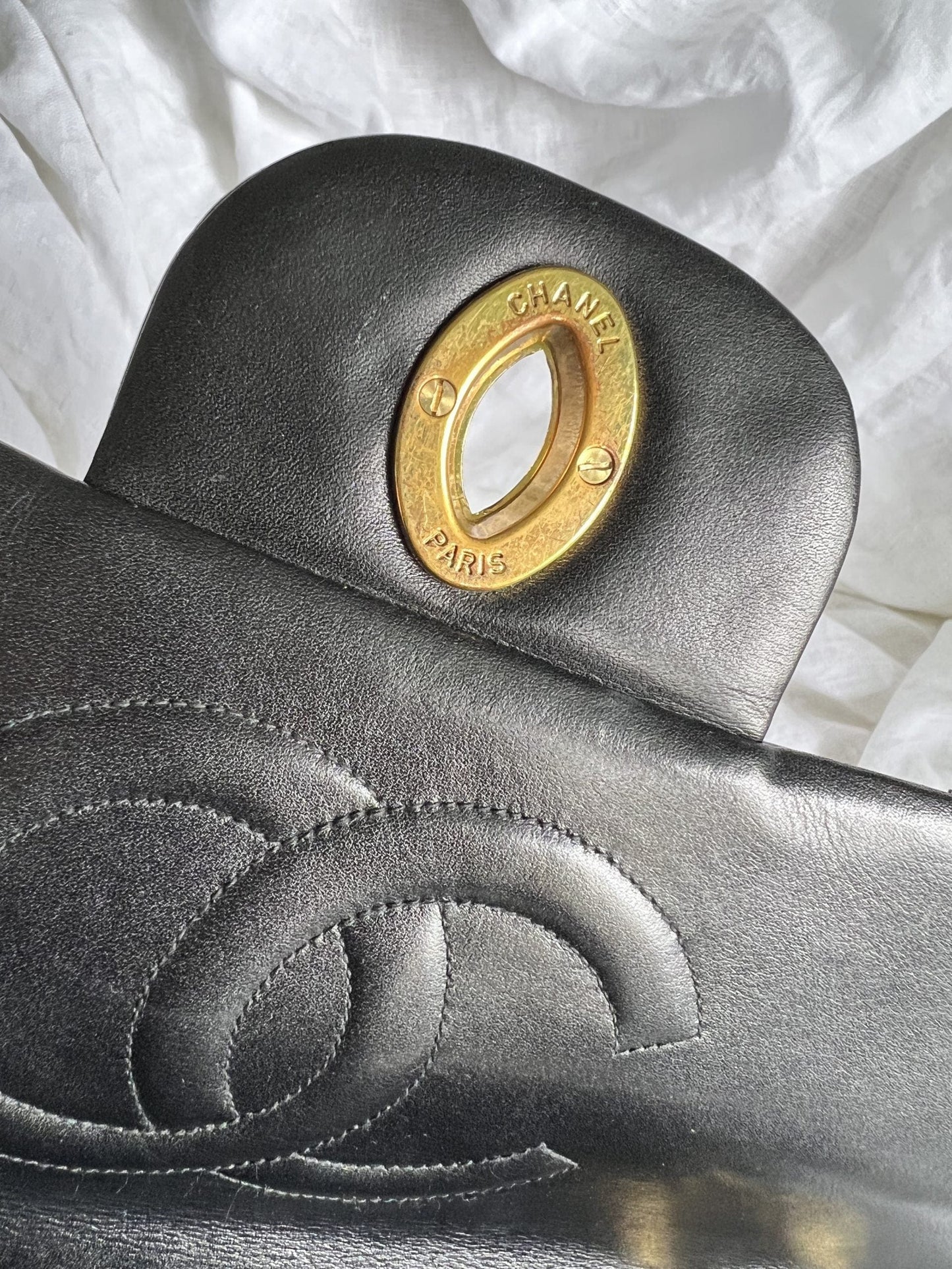 Vintage Black Lambskin Quilted Jumbo XL Single Flap -