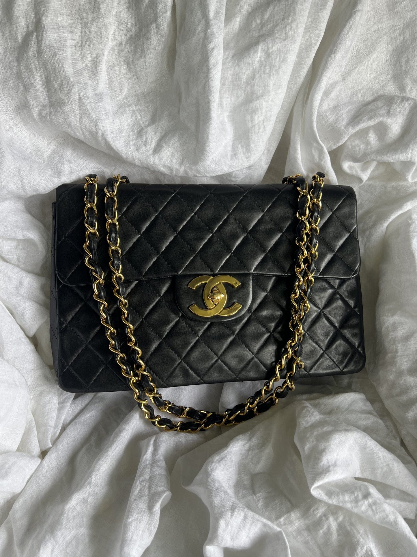 Vintage Black Lambskin Quilted Jumbo XL Single Flap -