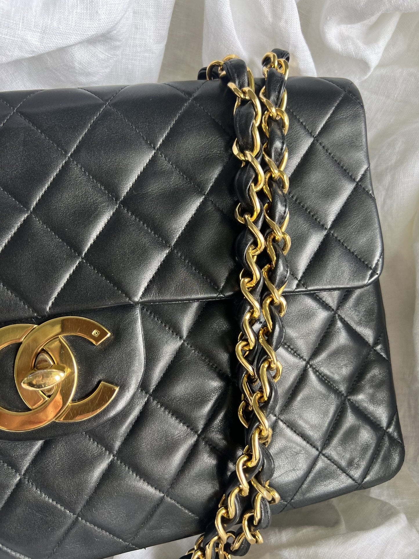 Vintage Black Lambskin Quilted Jumbo XL Single Flap -