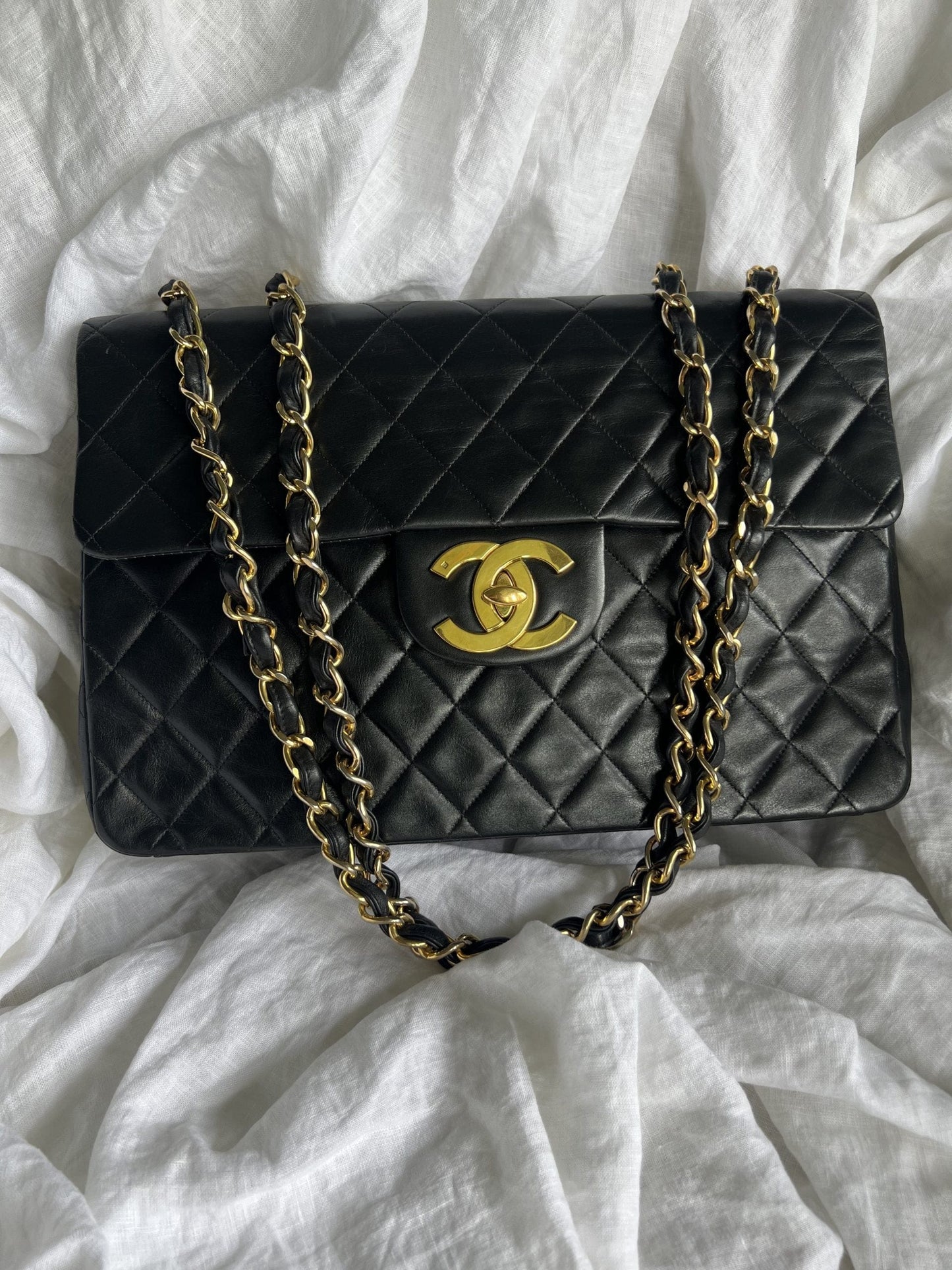 Vintage Black Lambskin Quilted Jumbo XL Single Flap