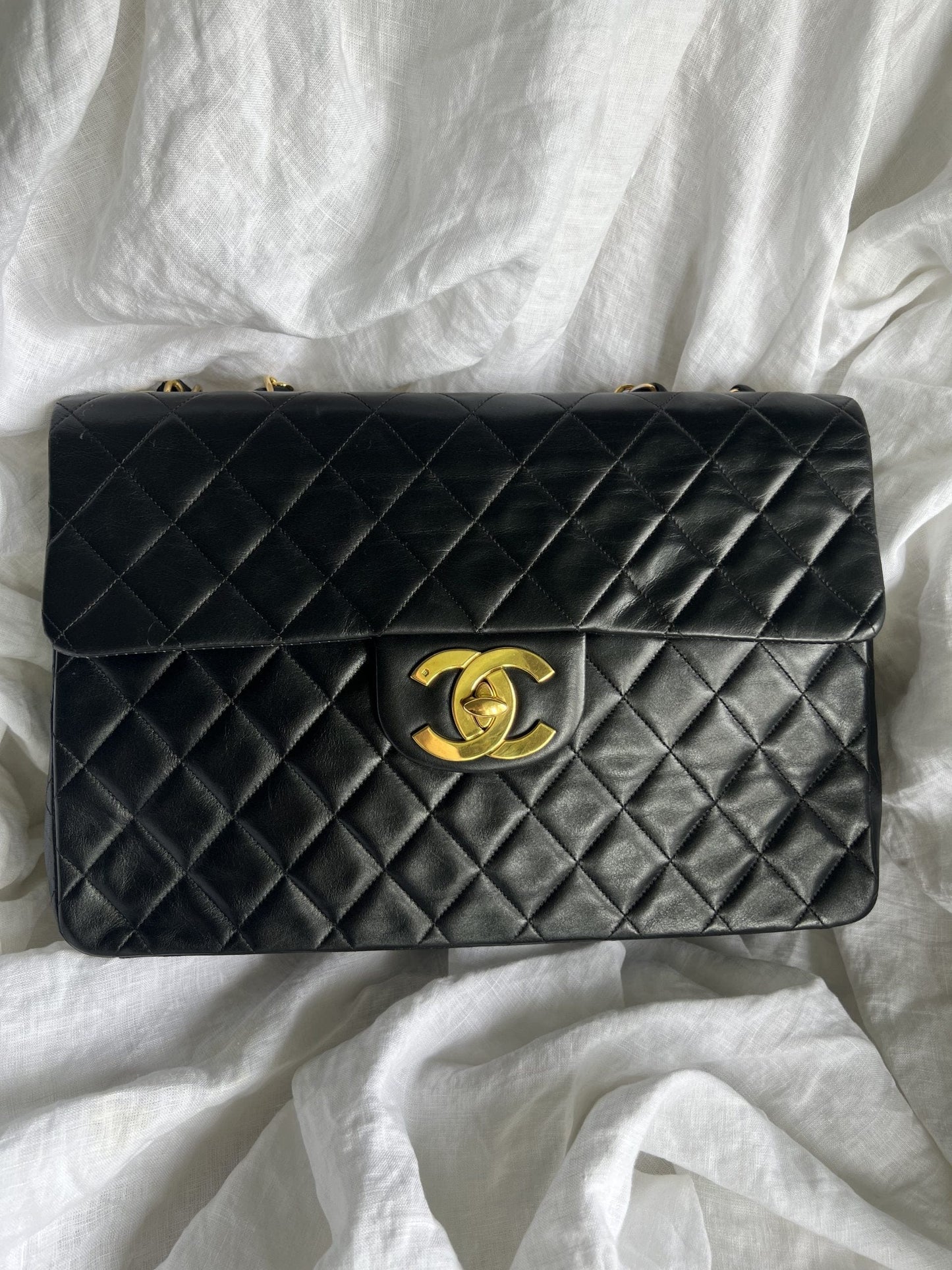 Vintage Black Lambskin Quilted Jumbo XL Single Flap