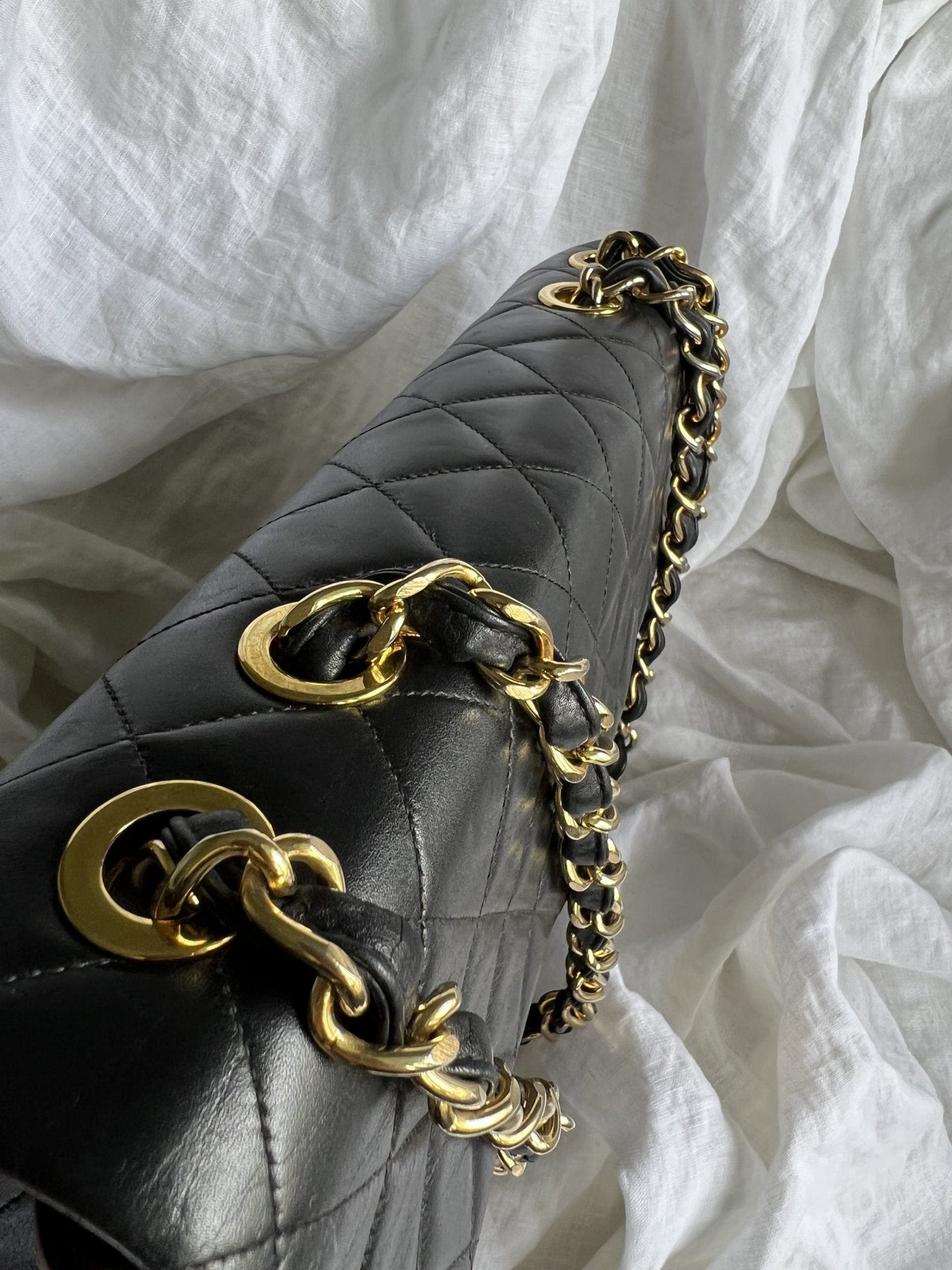 Vintage Black Lambskin Quilted Jumbo XL Single Flap