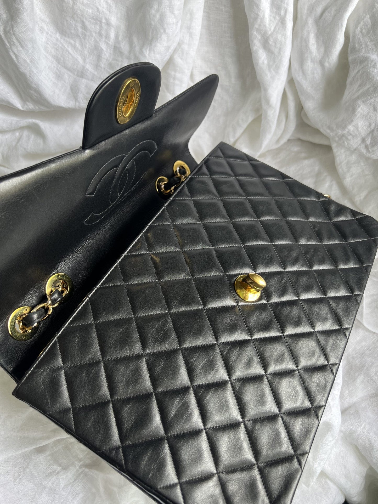 Vintage Black Lambskin Quilted Jumbo XL Single Flap