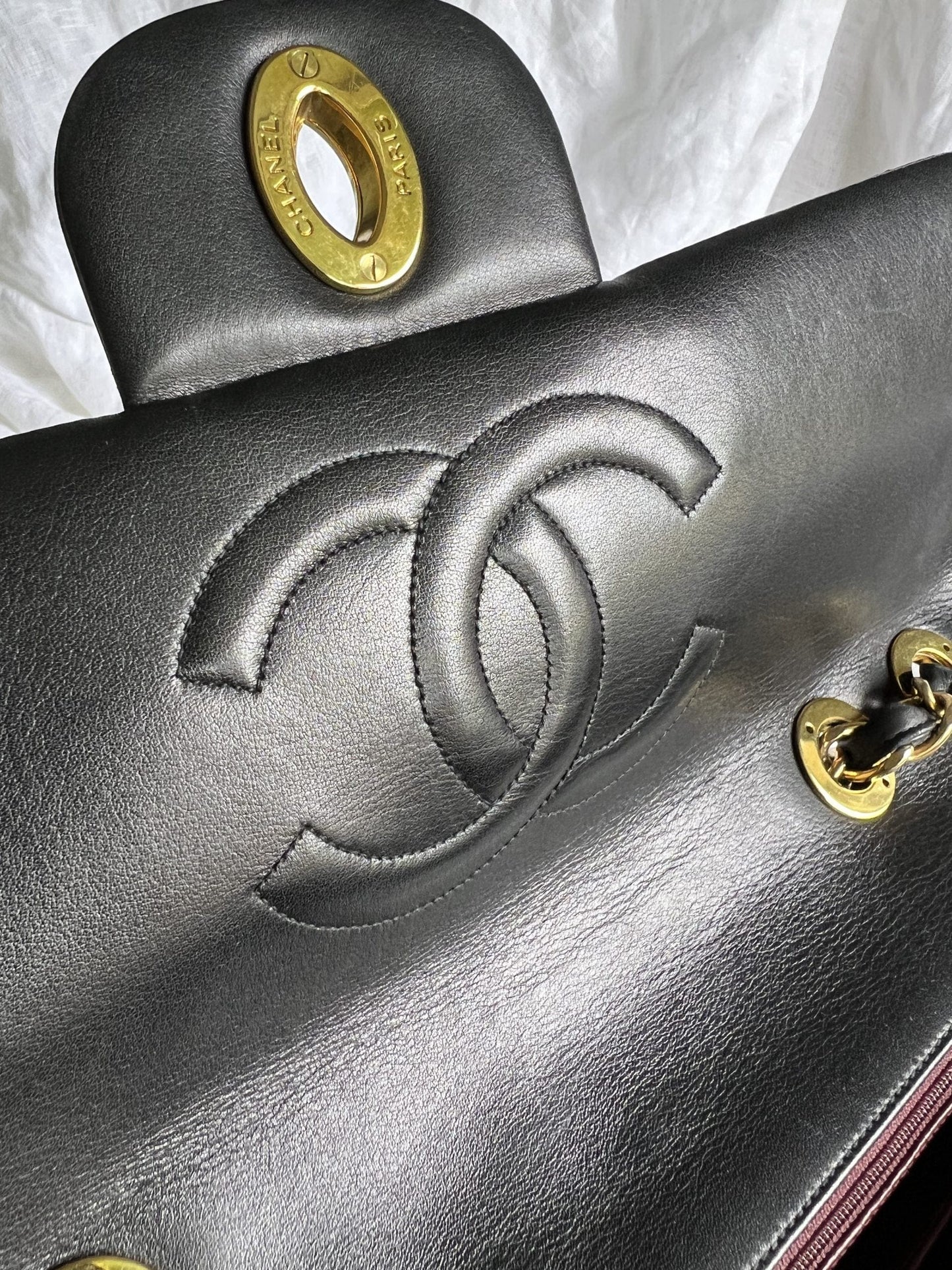 Vintage Black Lambskin Quilted Jumbo XL Single Flap