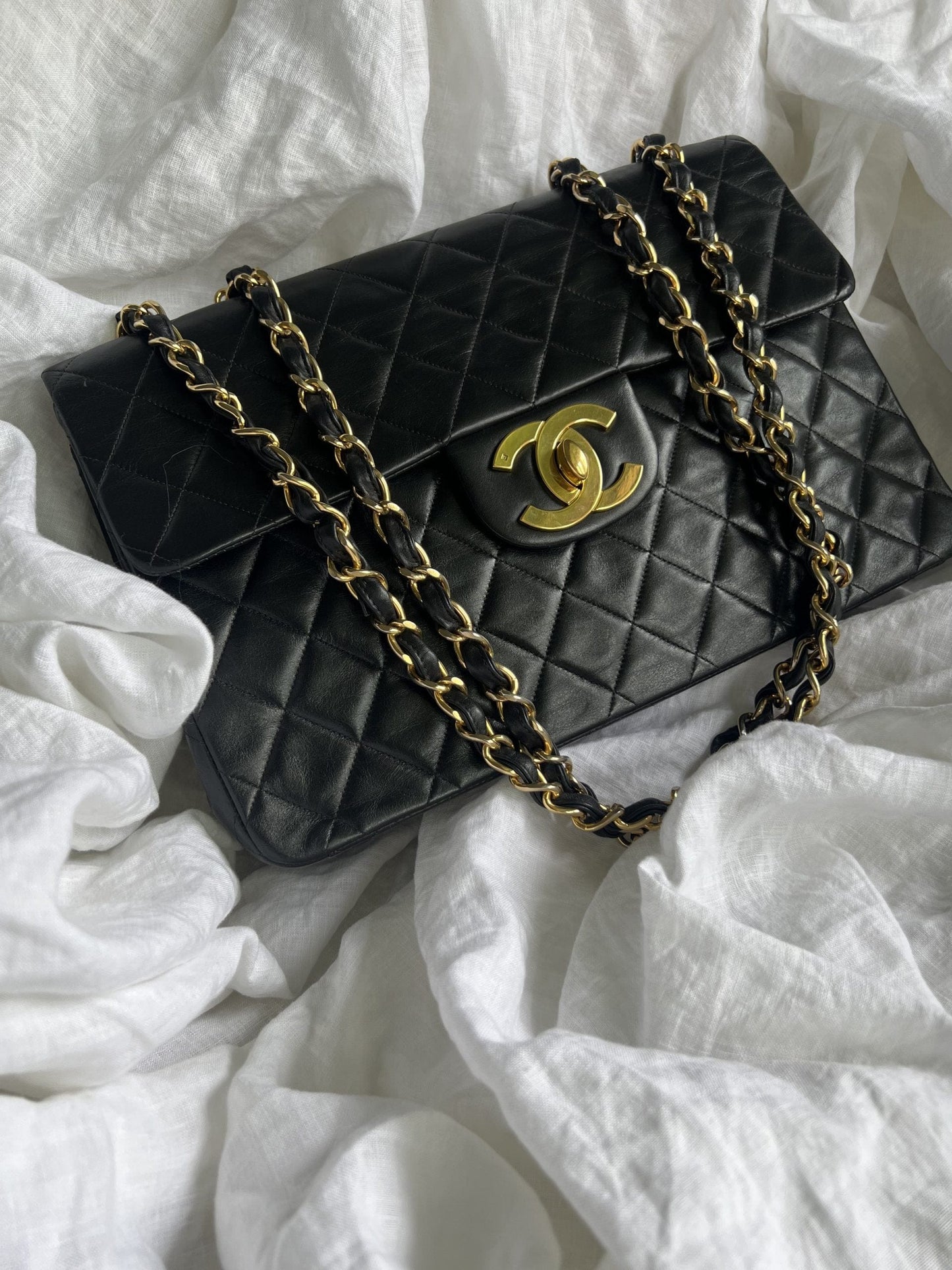 Vintage Black Lambskin Quilted Jumbo XL Single Flap