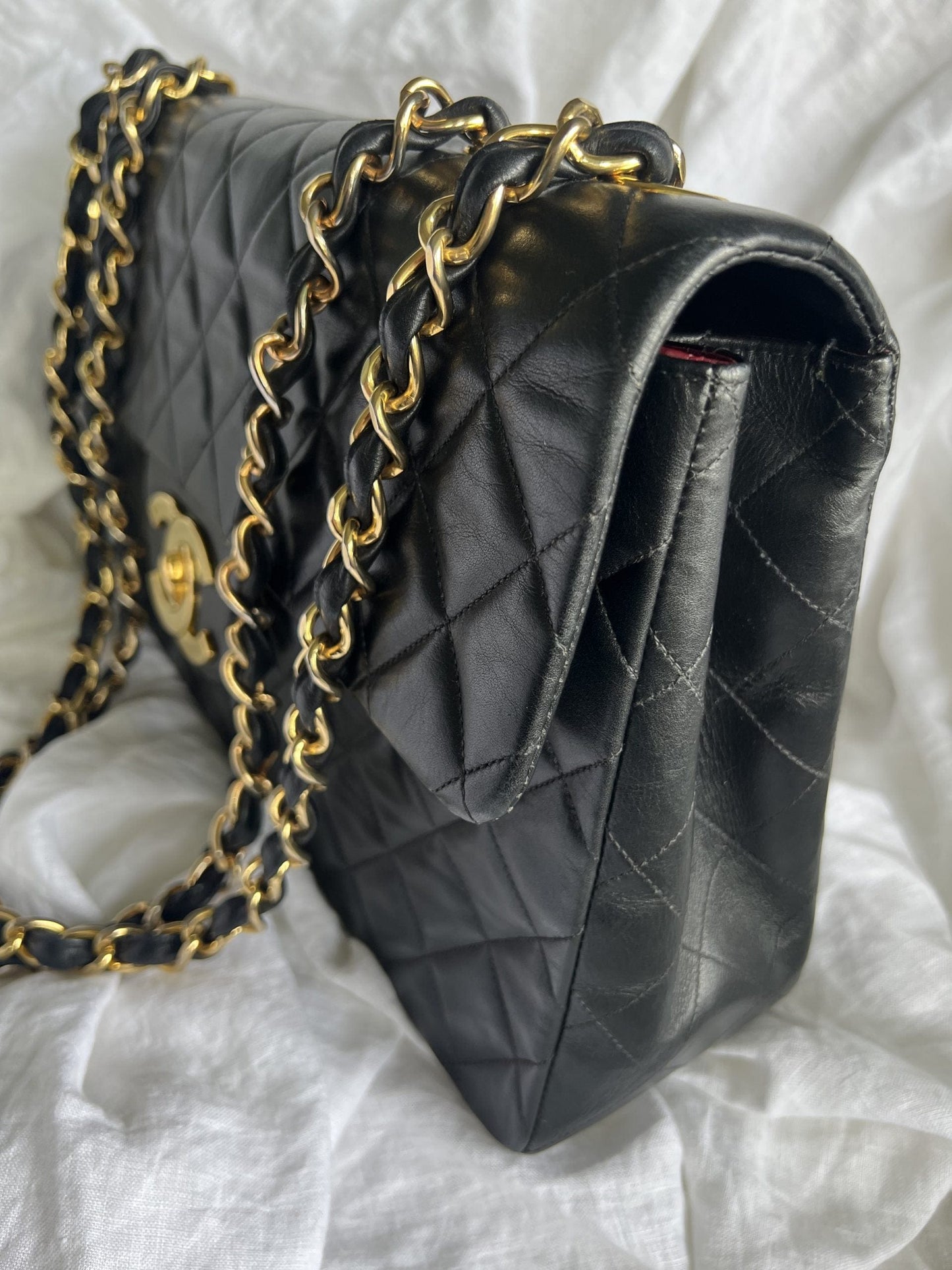 Vintage Black Lambskin Quilted Jumbo XL Single Flap