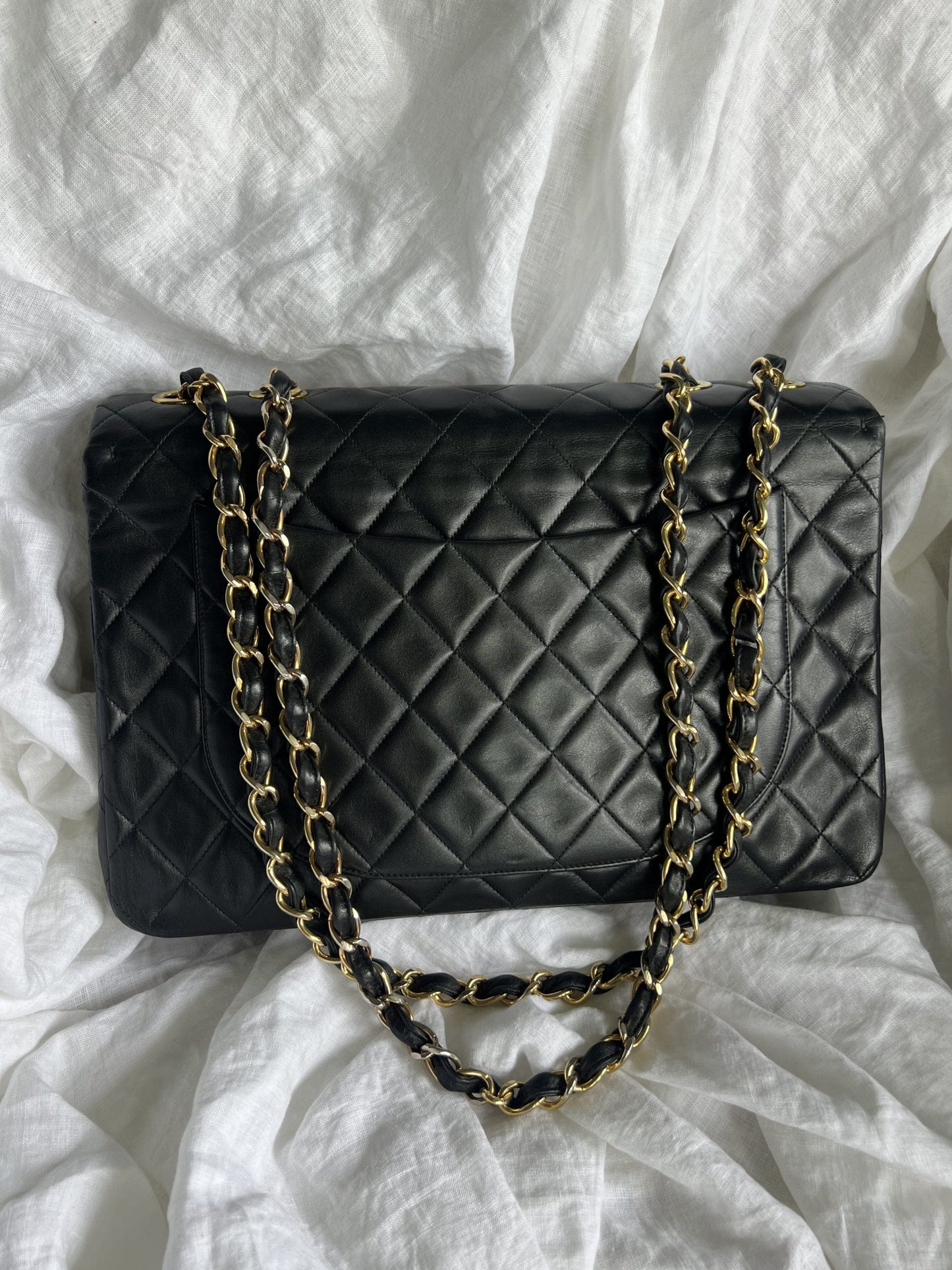 Vintage Black Lambskin Quilted Jumbo XL Single Flap