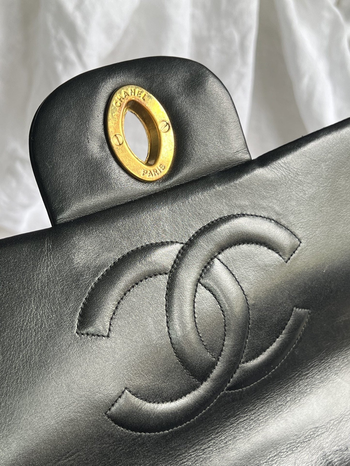 Vintage Black Lambskin Quilted Jumbo XL Single Flap -