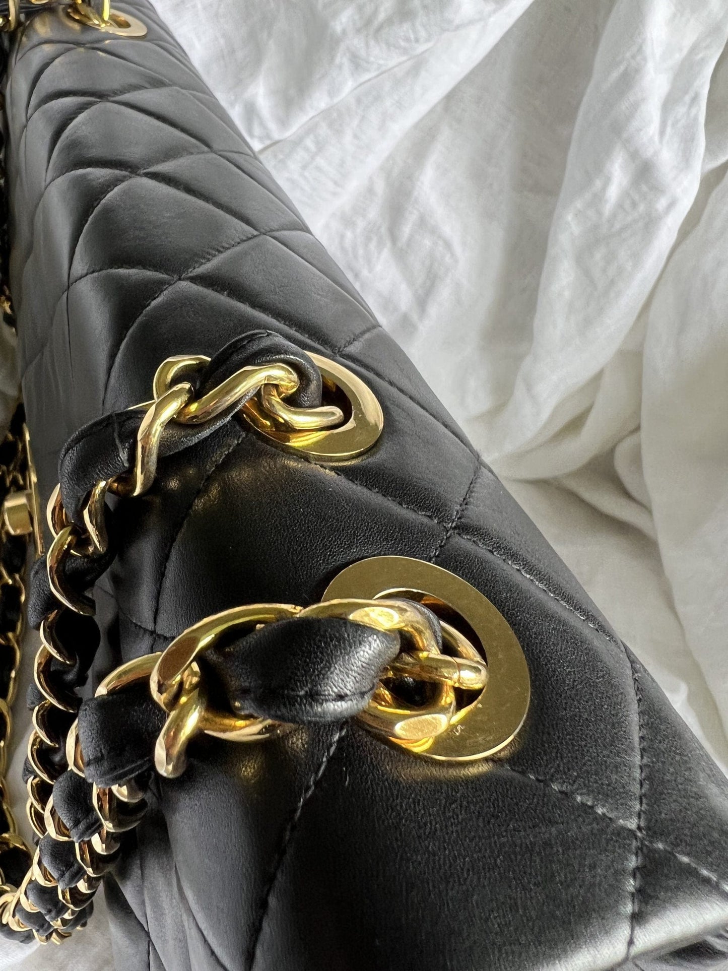 Vintage Black Lambskin Quilted Jumbo XL Single Flap -