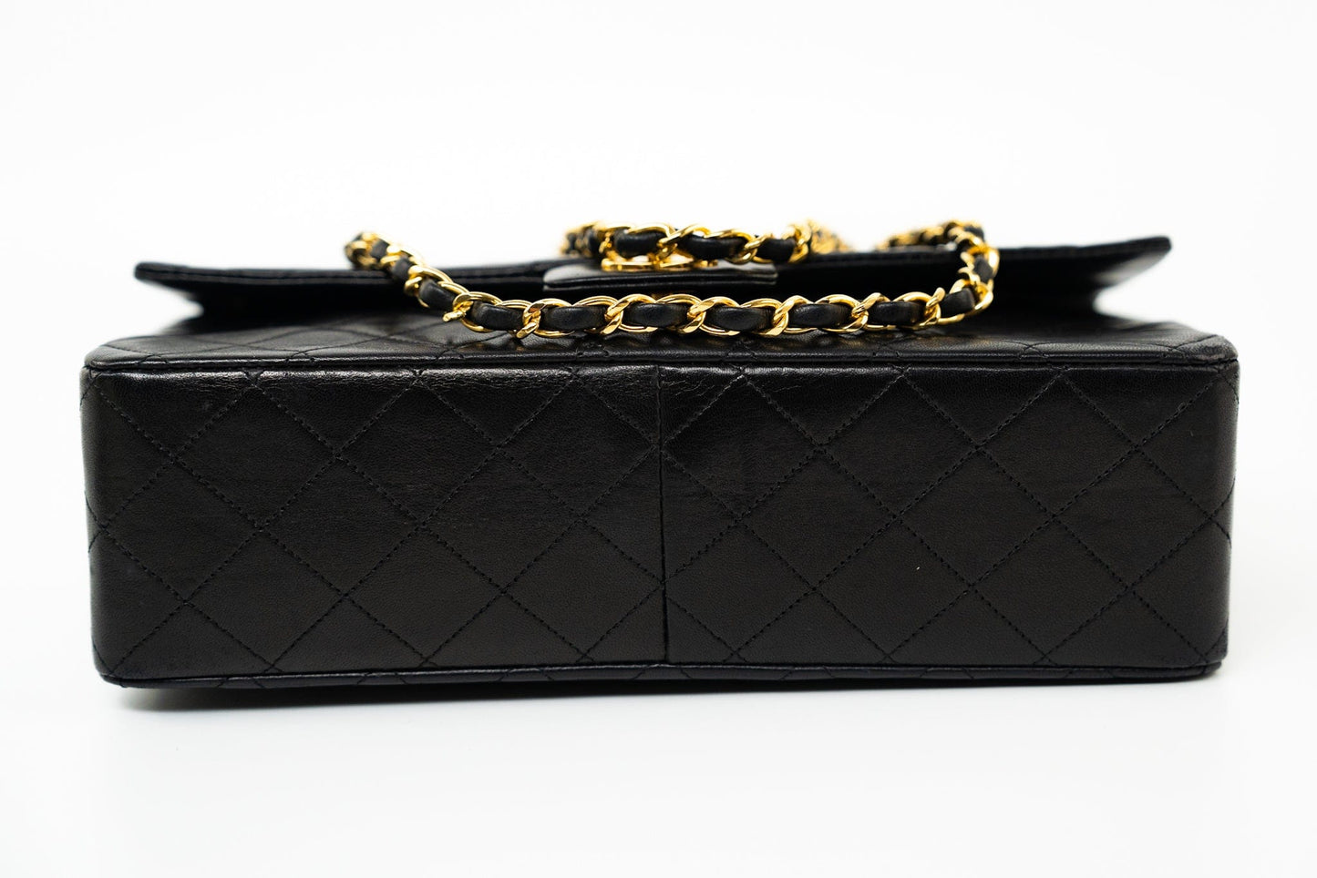 Vintage Black Lambskin Quilted Matelasse Single Flap Bag Gold Hardware