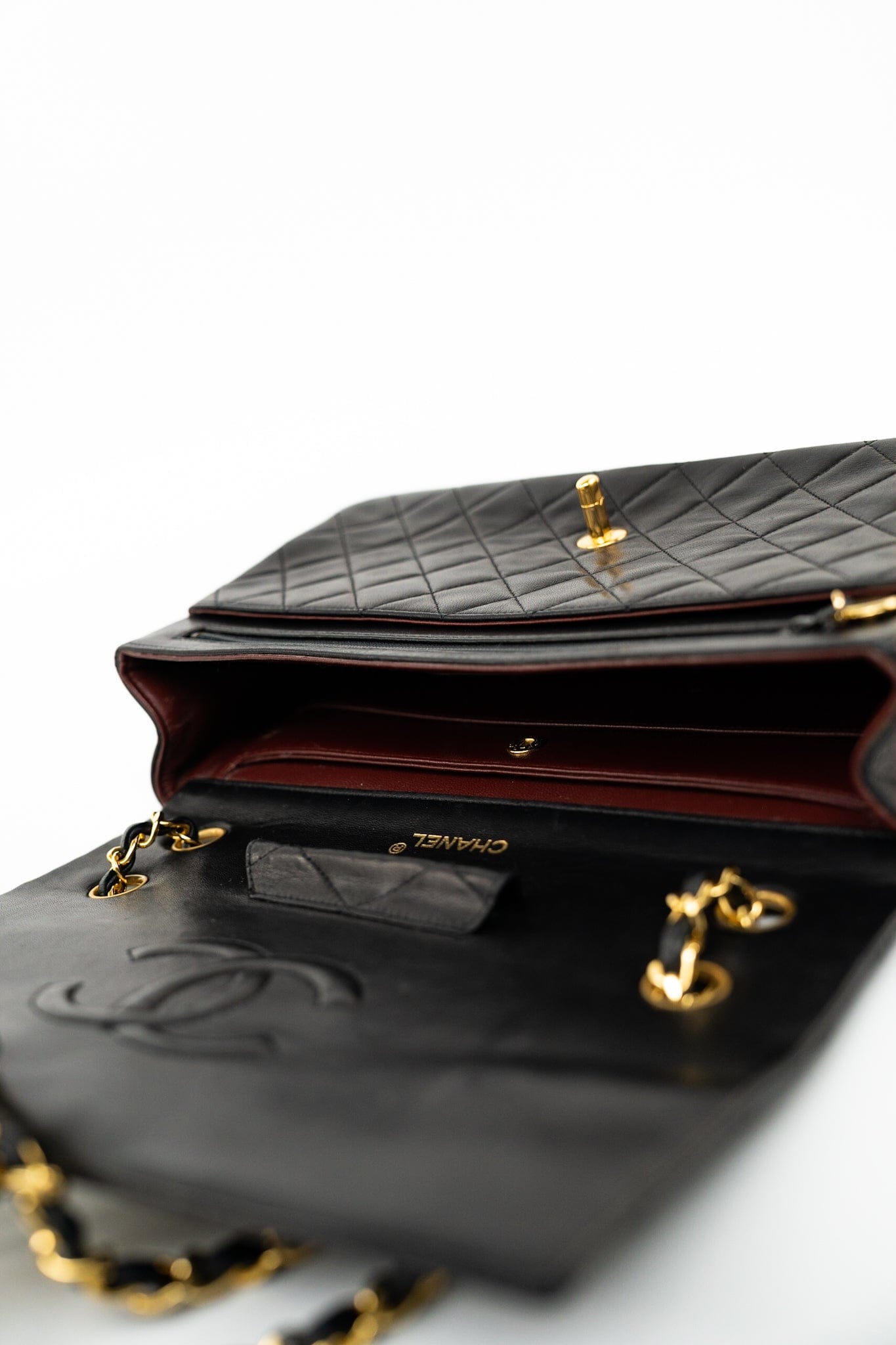 Vintage Black Lambskin Quilted Matelasse Single Flap Bag Gold Hardware