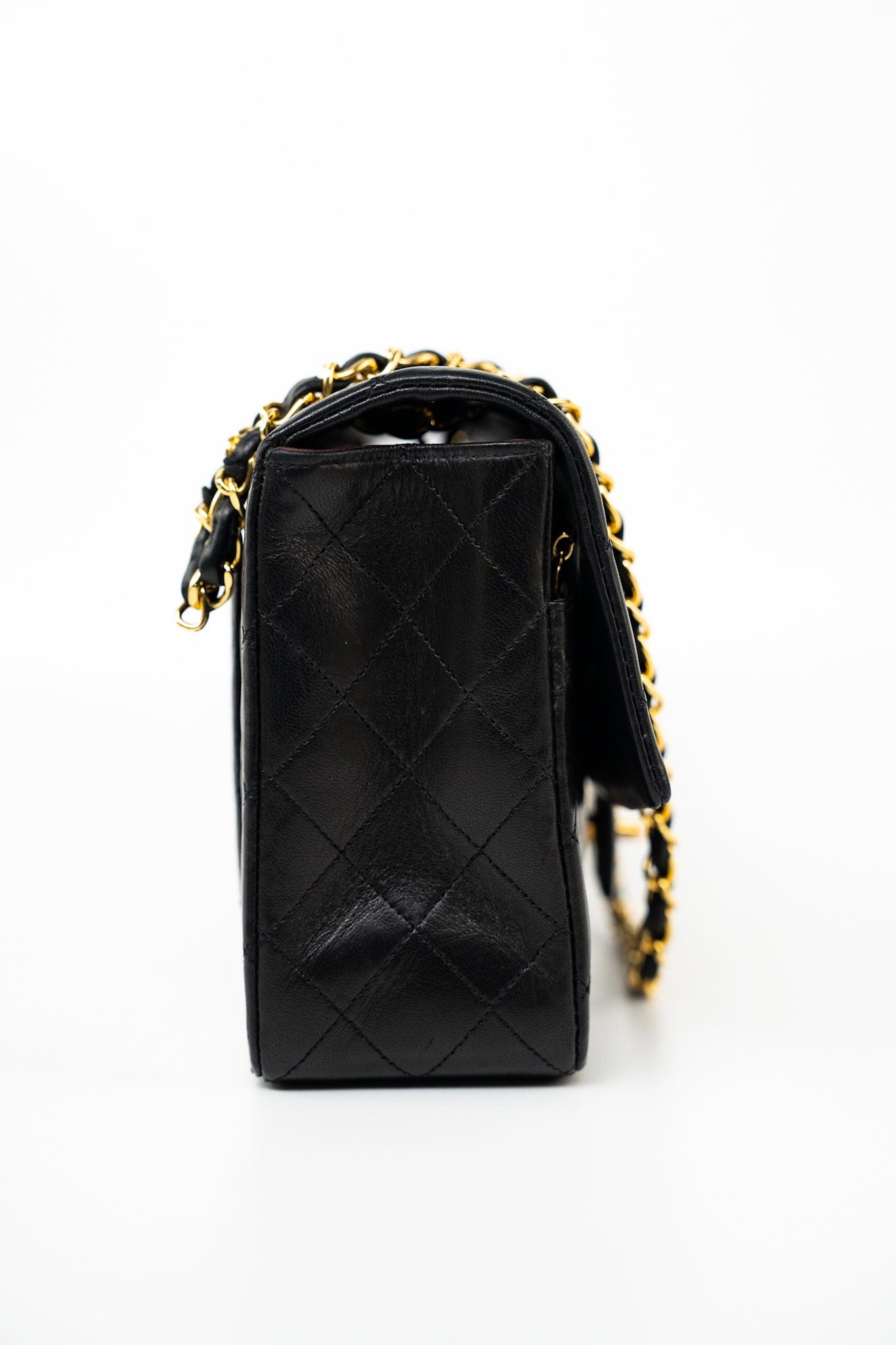 Vintage Black Lambskin Quilted Matelasse Single Flap Bag Gold Hardware