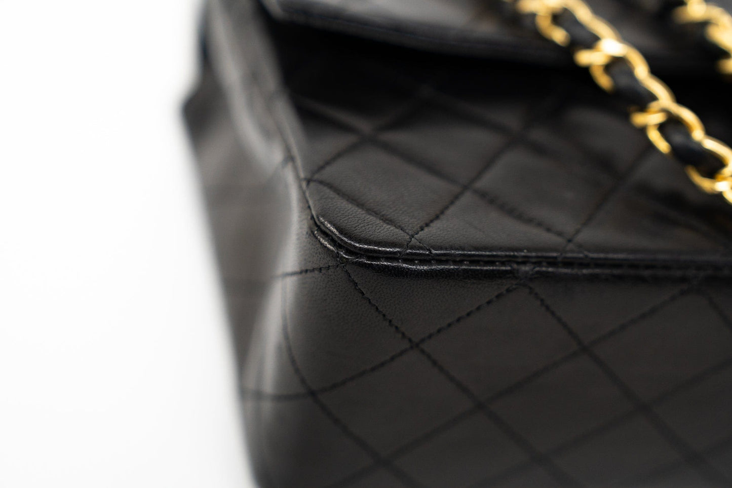 Vintage Black Lambskin Quilted Matelasse Single Flap Bag Gold Hardware