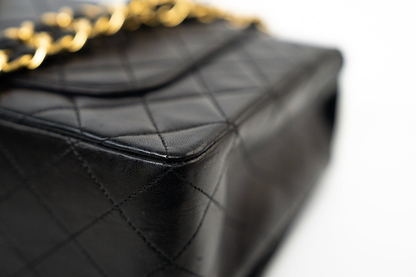 Vintage Black Lambskin Quilted Matelasse Single Flap Bag Gold Hardware