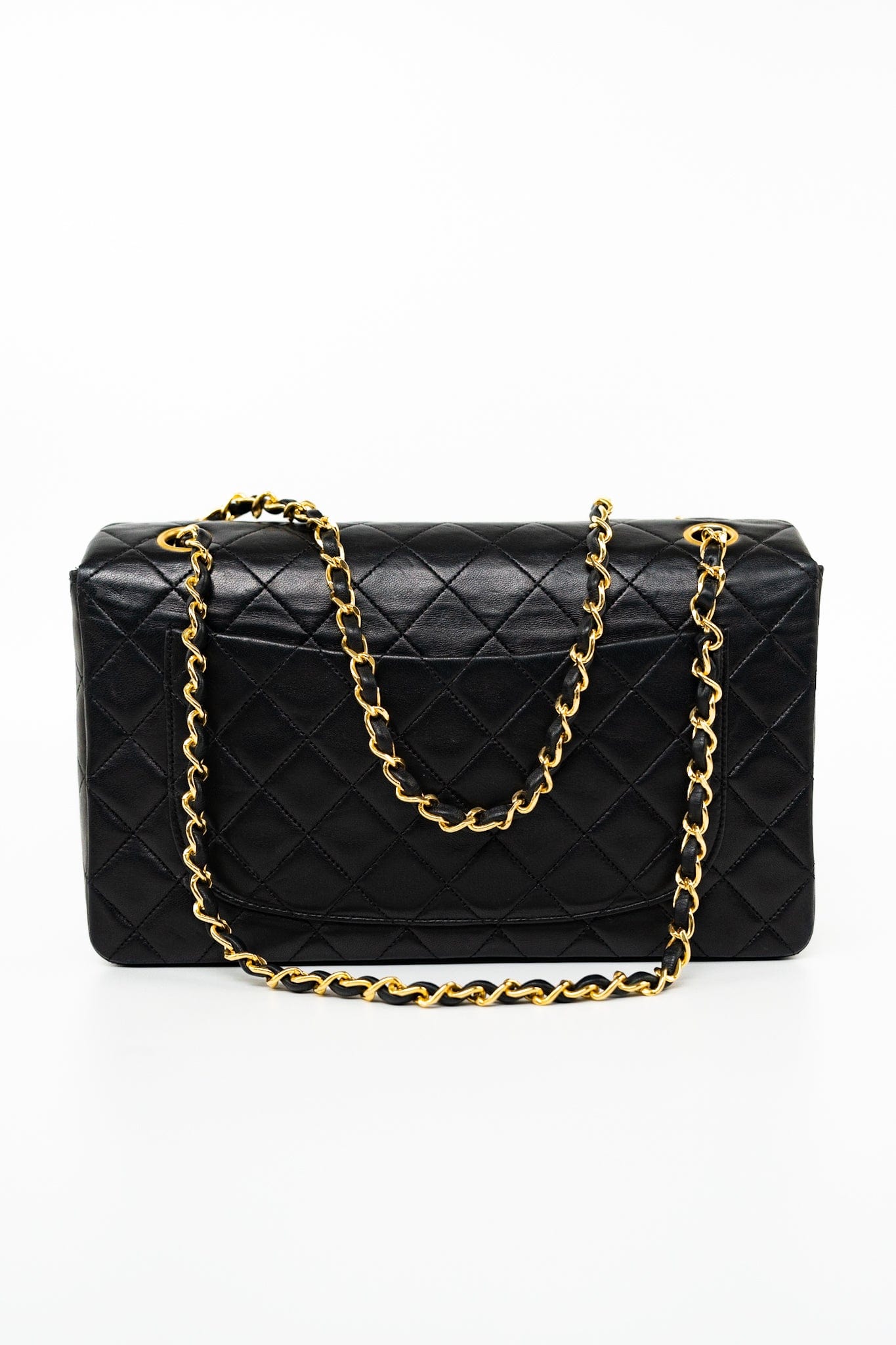 Vintage Black Lambskin Quilted Matelasse Single Flap Bag Gold Hardware