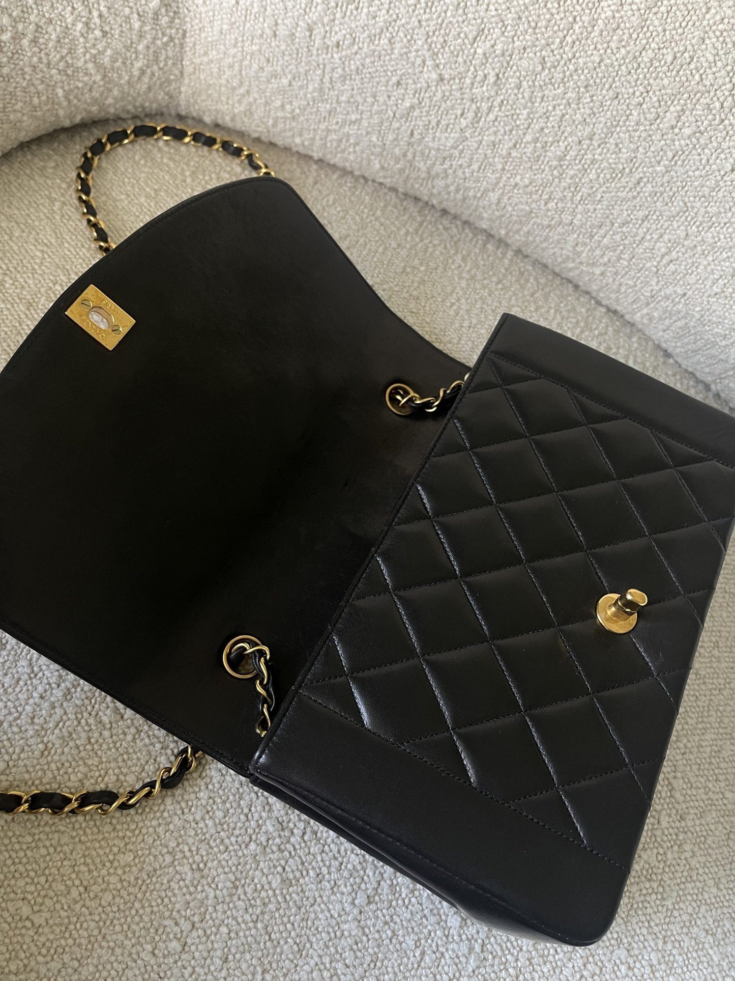 Vintage Black Lambskin Quilted Medium Diana Flap GHW